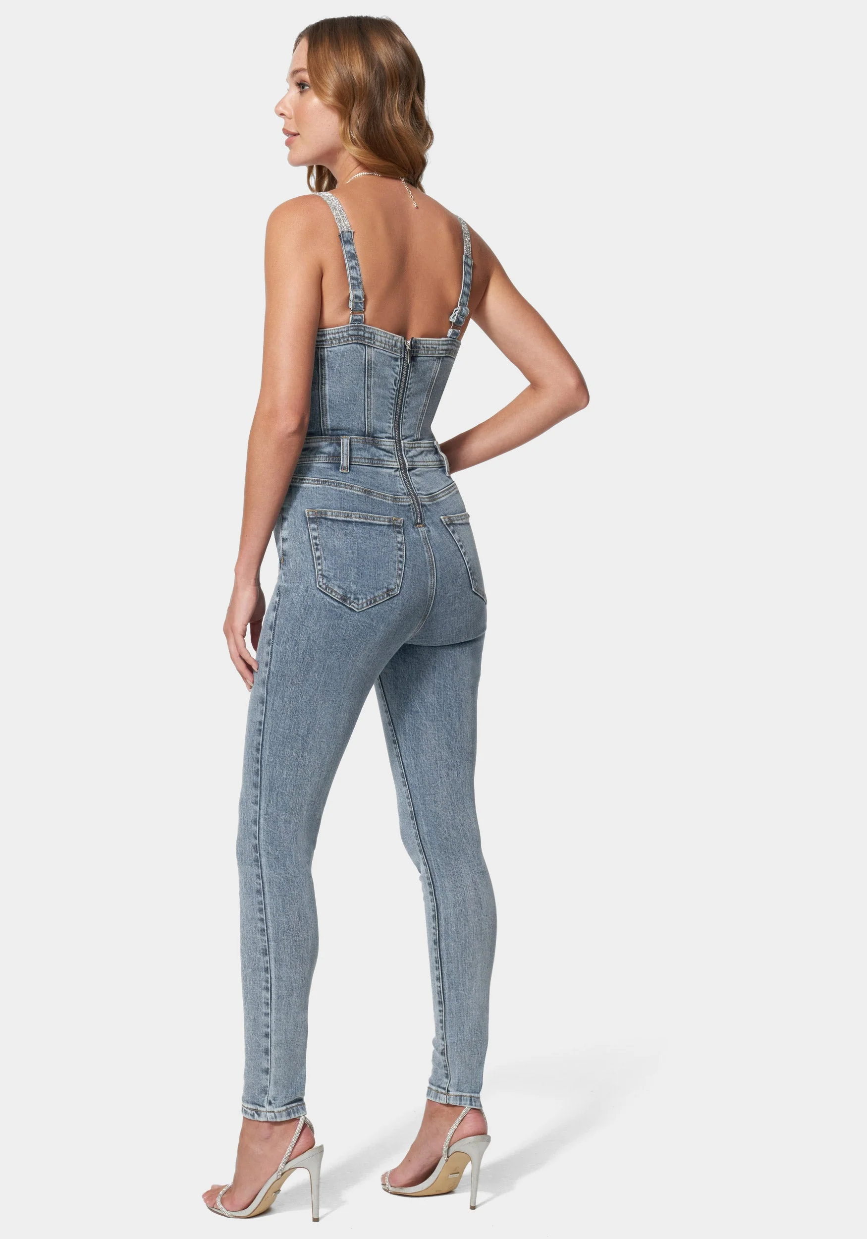 Denim Corset Top Skinny Leg Jumpsuit - Image 3