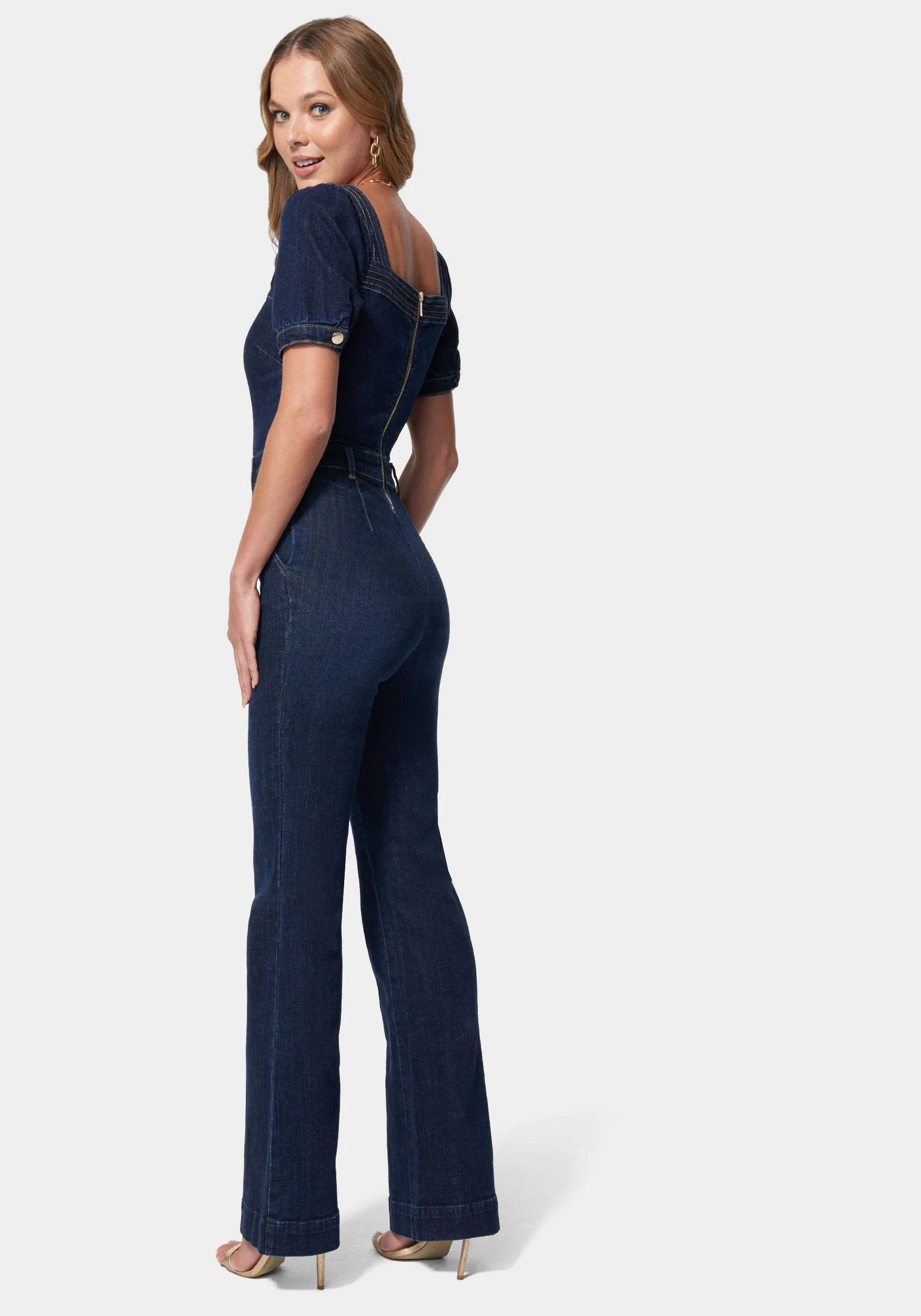 Denim Cut Out Detail Wide Leg Jumpsuit - Image 3