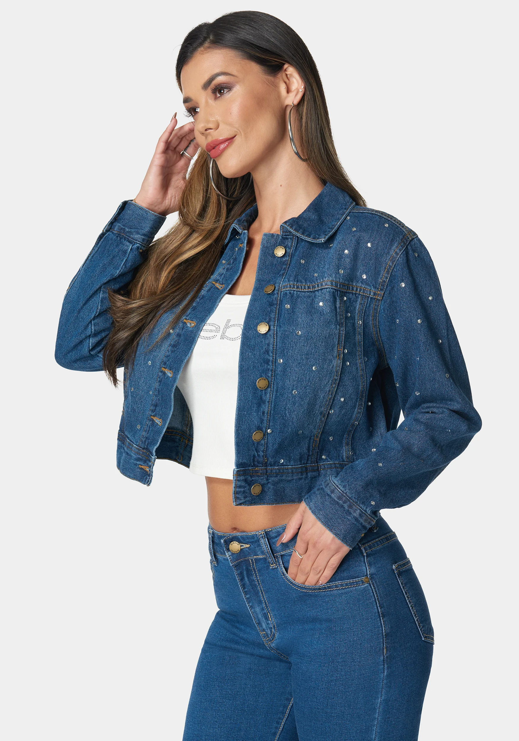 Denim Jacket With Rhinestones - Image 2