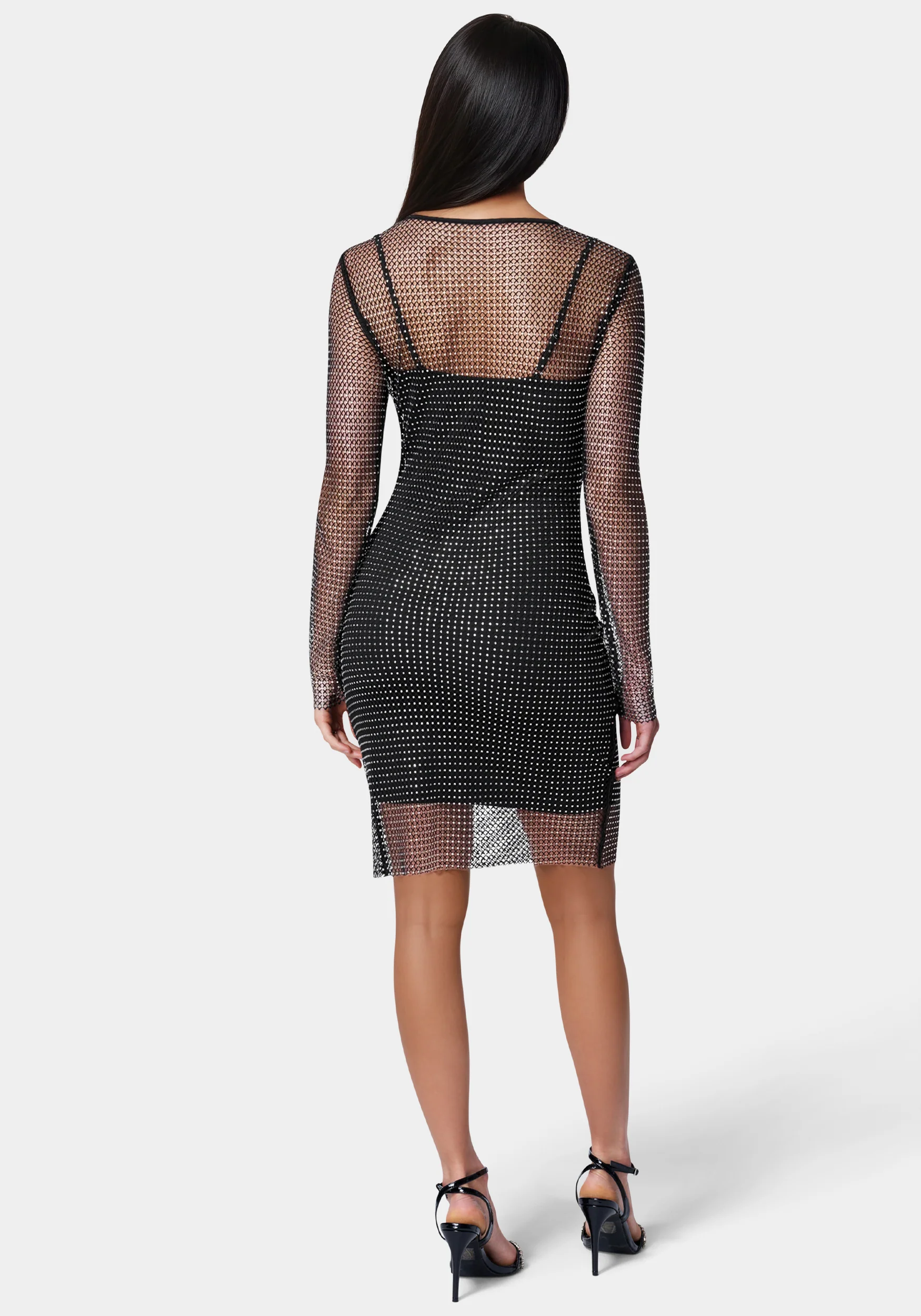 Diamante Crystal Mesh Mini Dress - Image 3