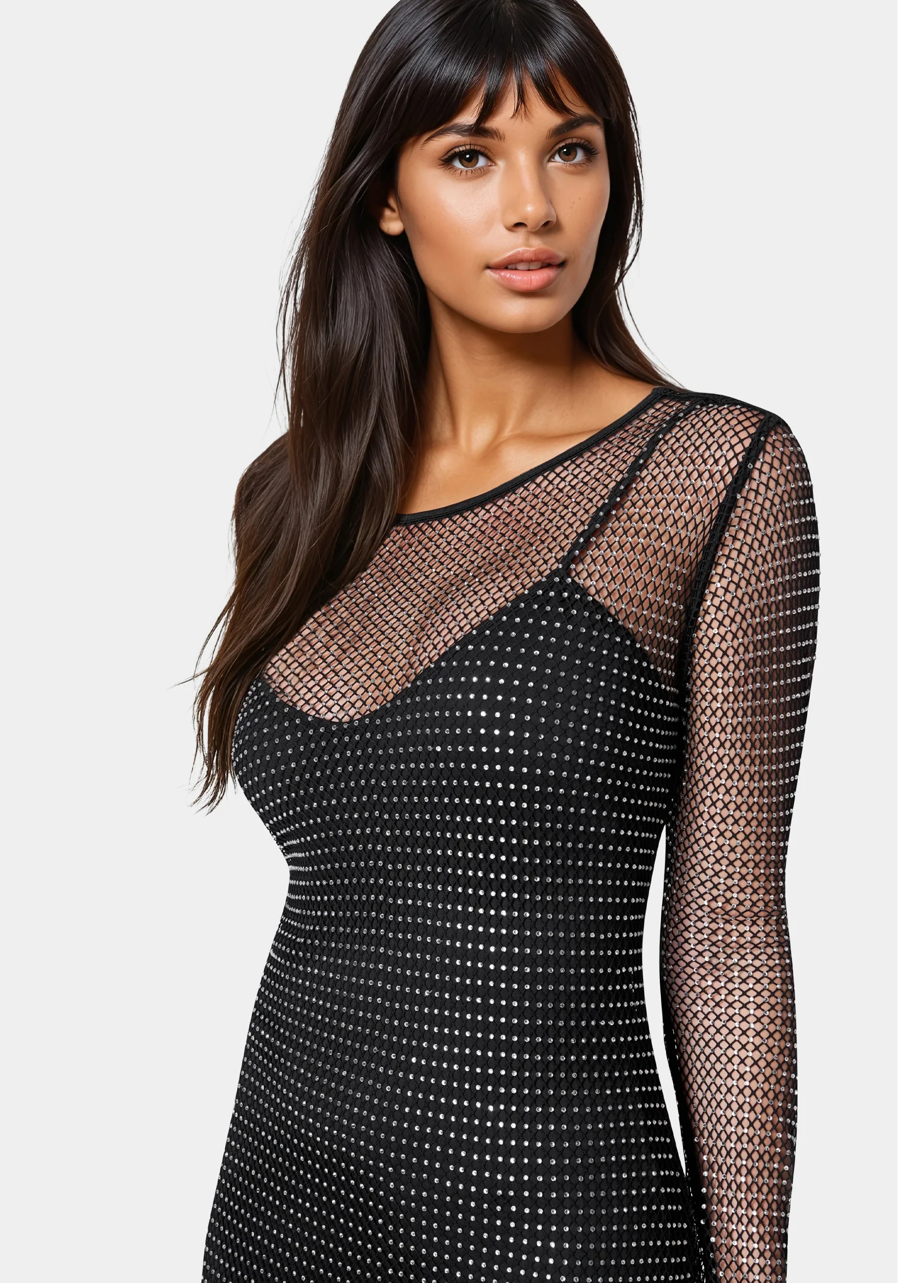 Diamante Crystal Mesh Mini Dress - Image 4
