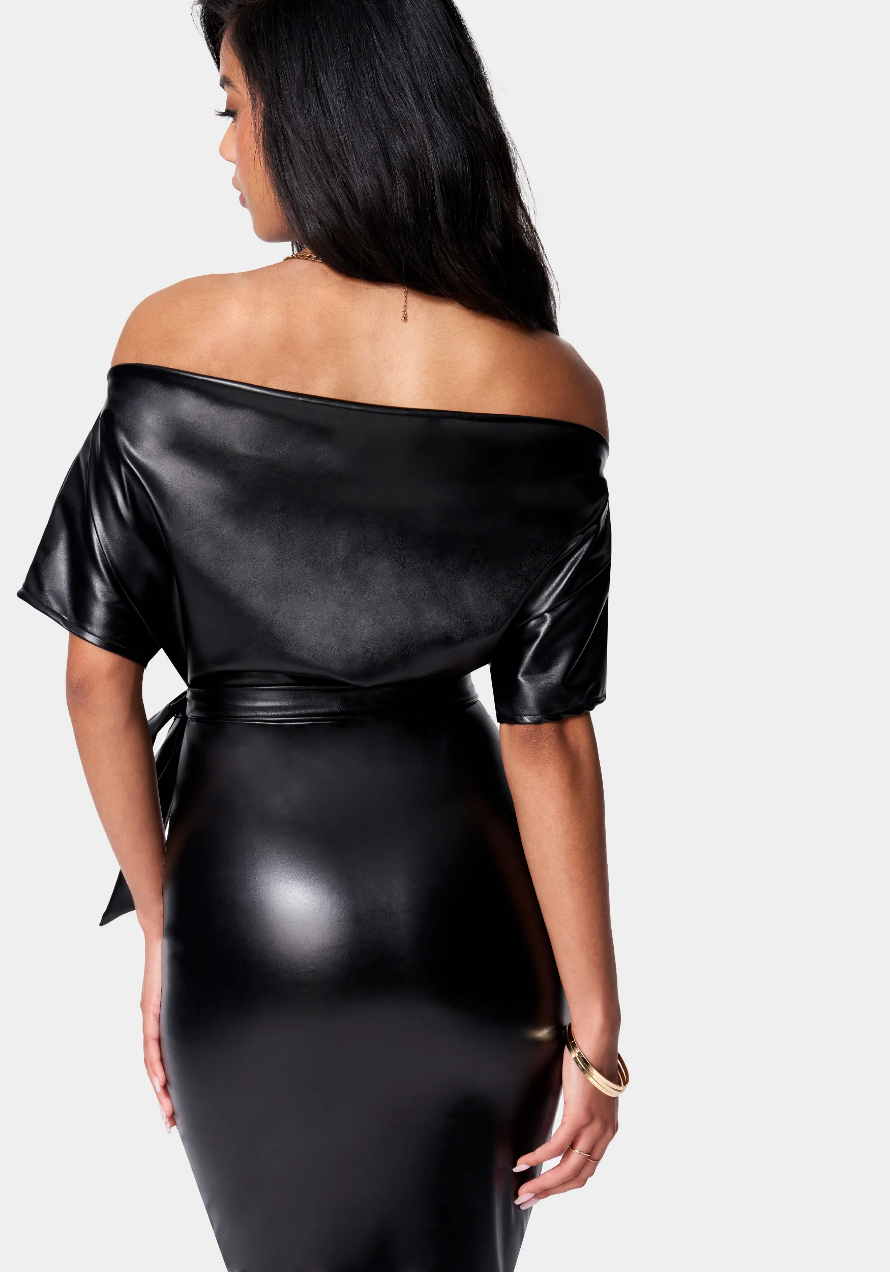 Dolman Sleeve Vegan Leather Pencil Dress - Image 3