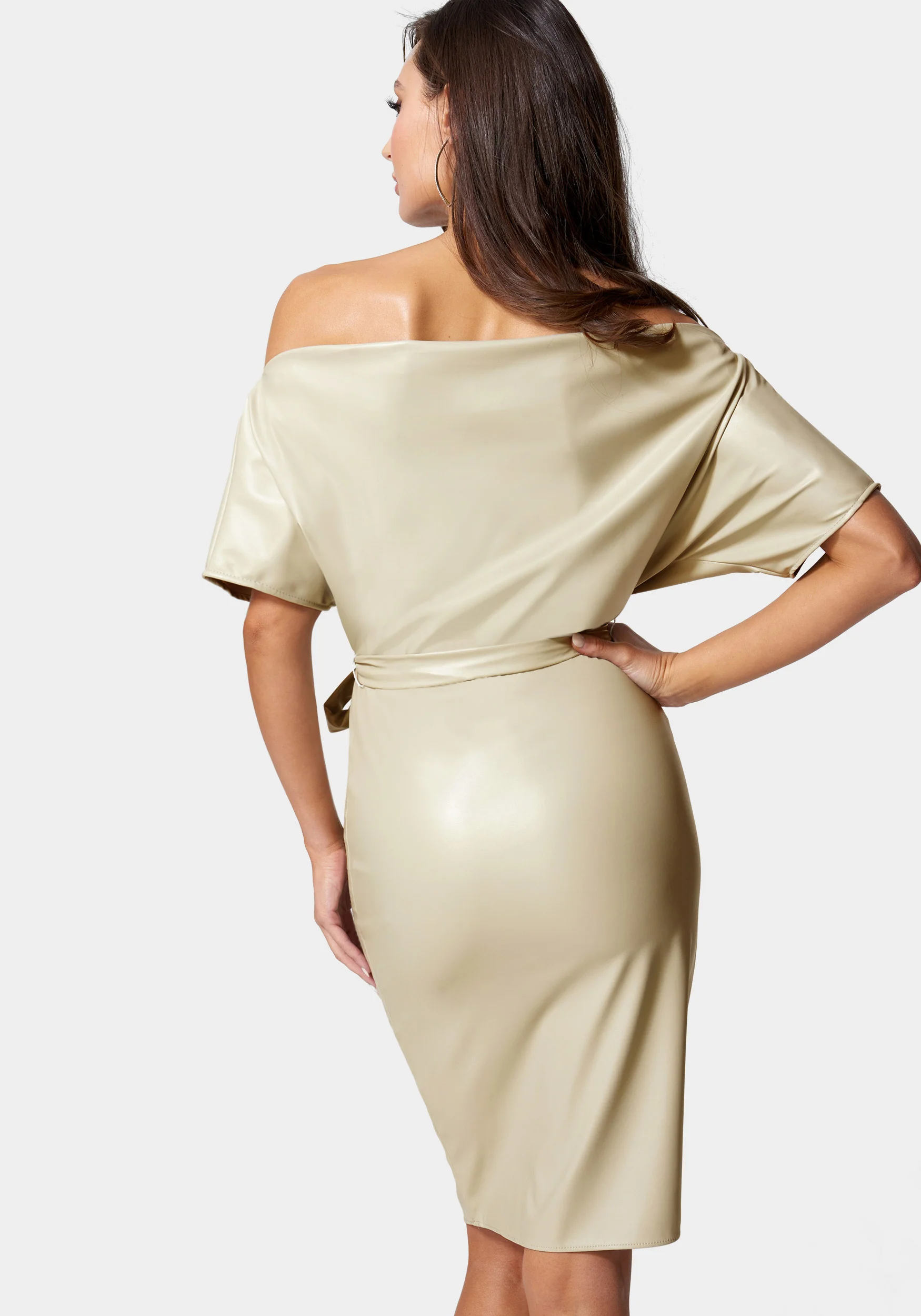 Dolman Sleeve Vegan Leather Pencil Dress - Image 3