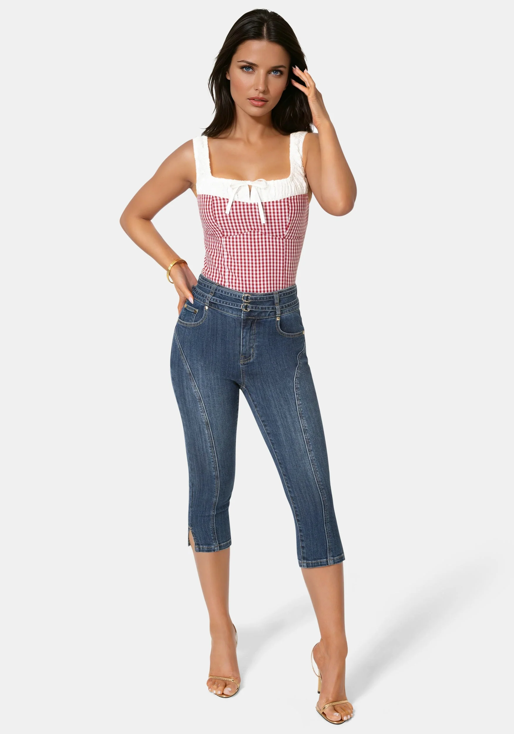 Double Belted Denim Capri - Image 2