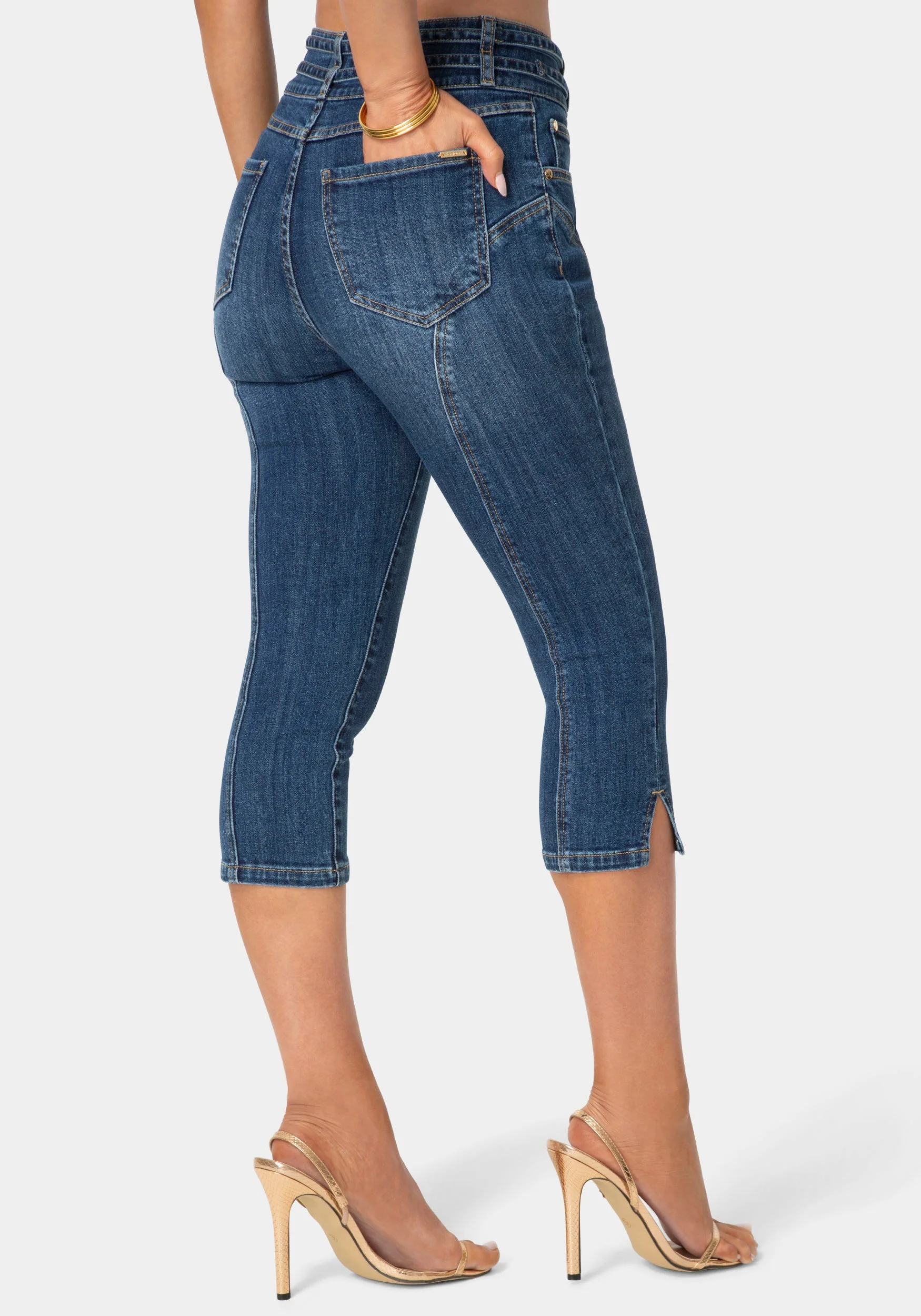 Double Belted Denim Capri - Image 3