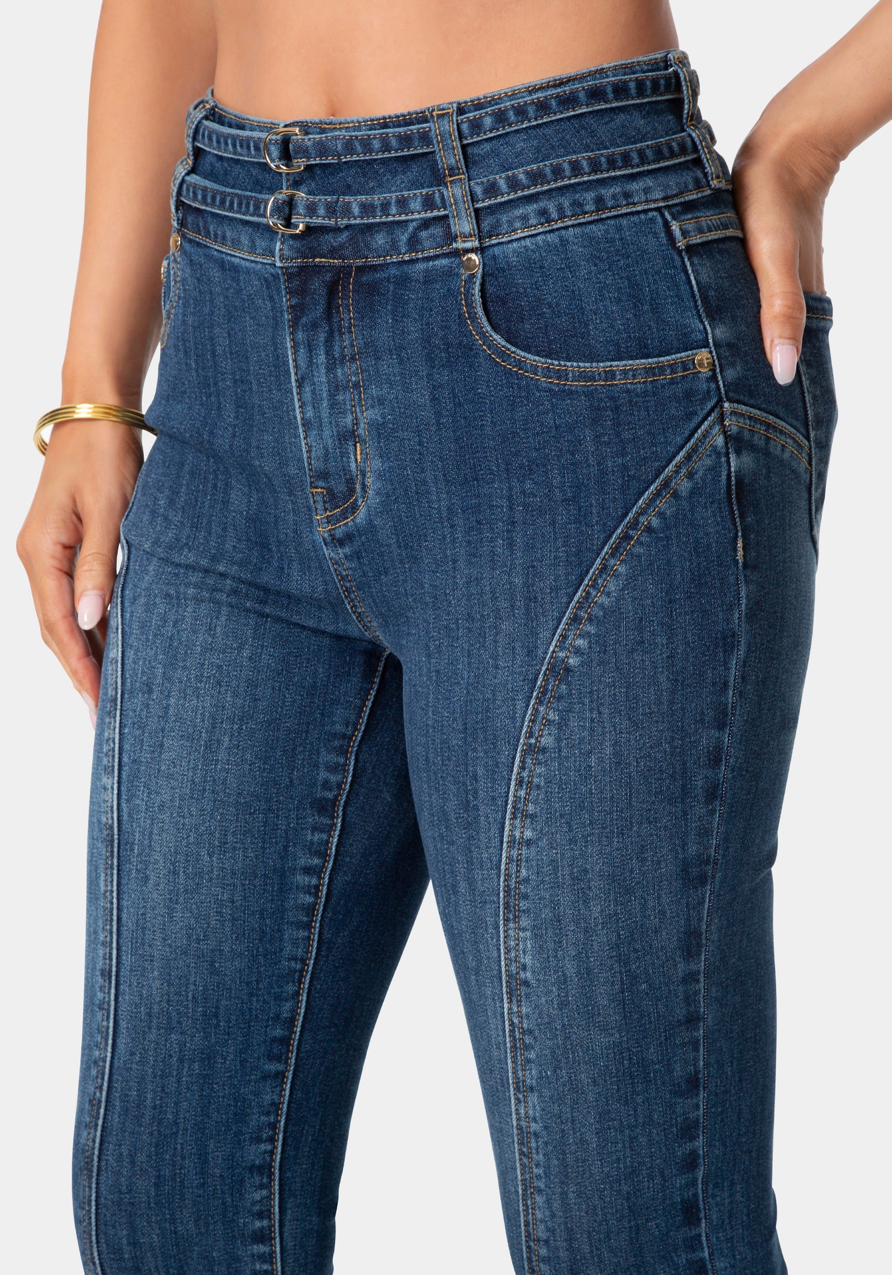 Double Belted Denim Capri - Image 4