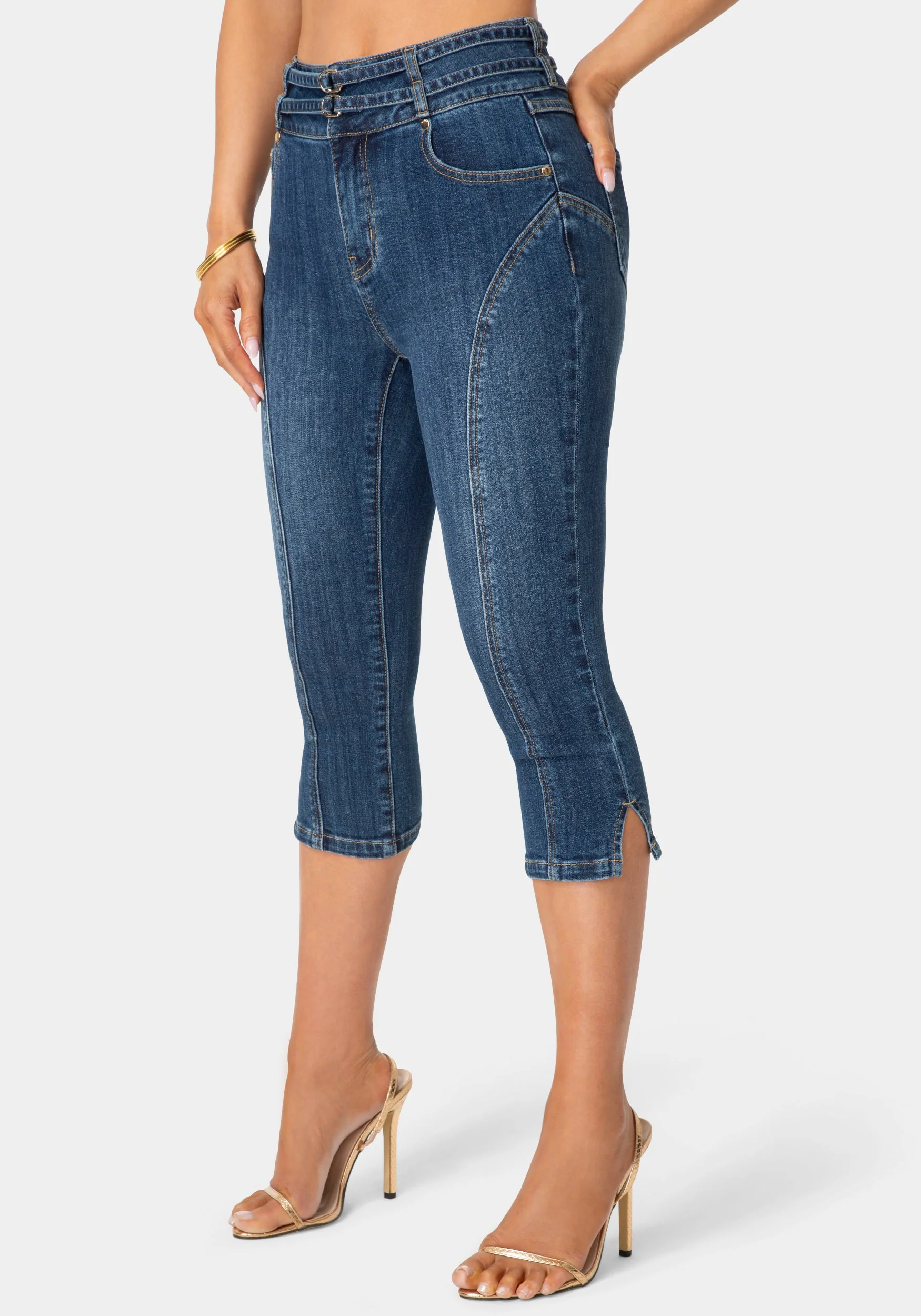 Double Belted Denim Capri - Image 5
