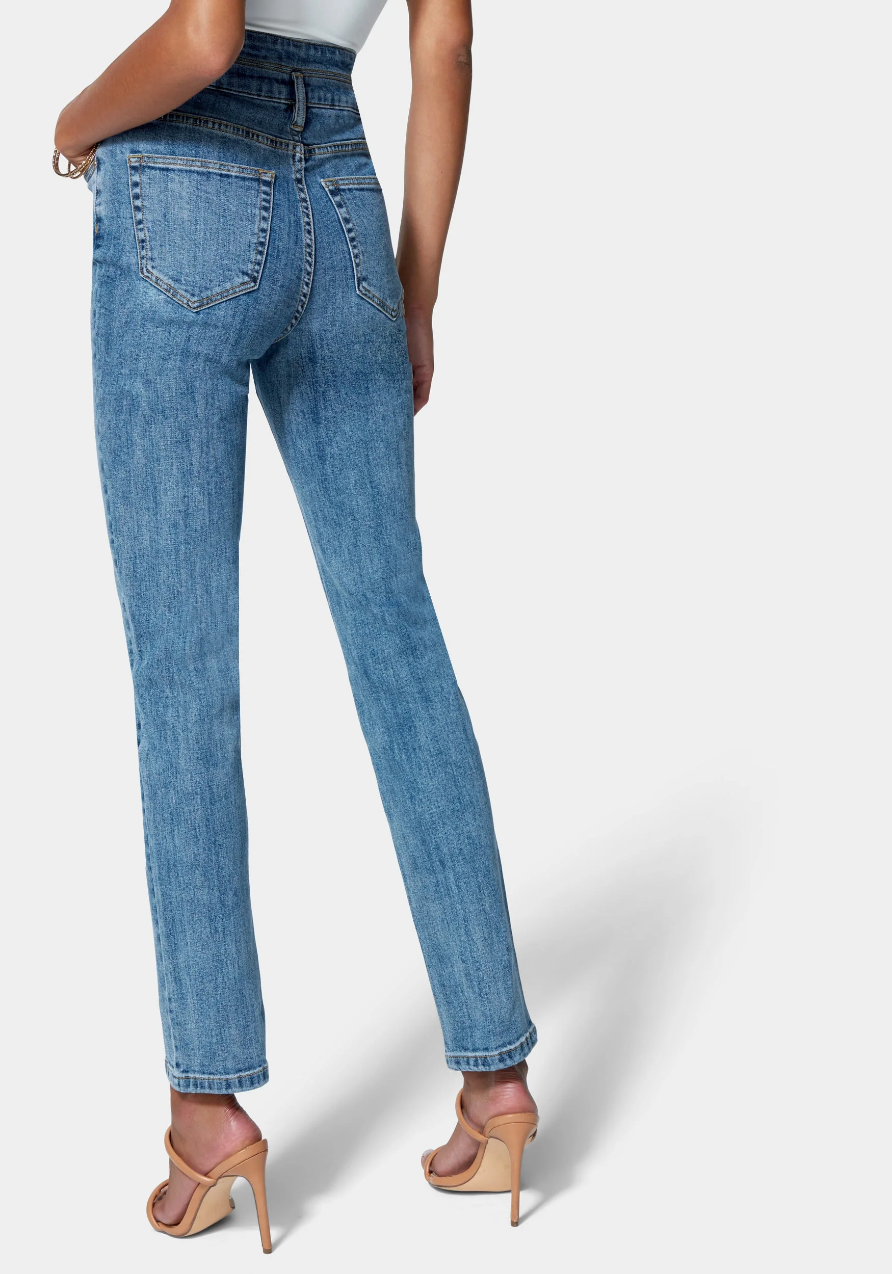 Double Tab Waist Slim Leg Jean - Image 3