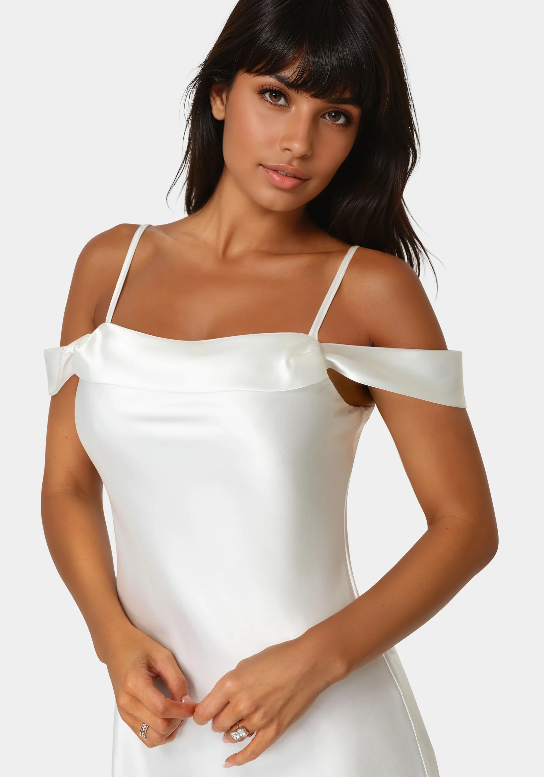 Drape Shoulder High Slit Satin Maxi Dress - Image 4
