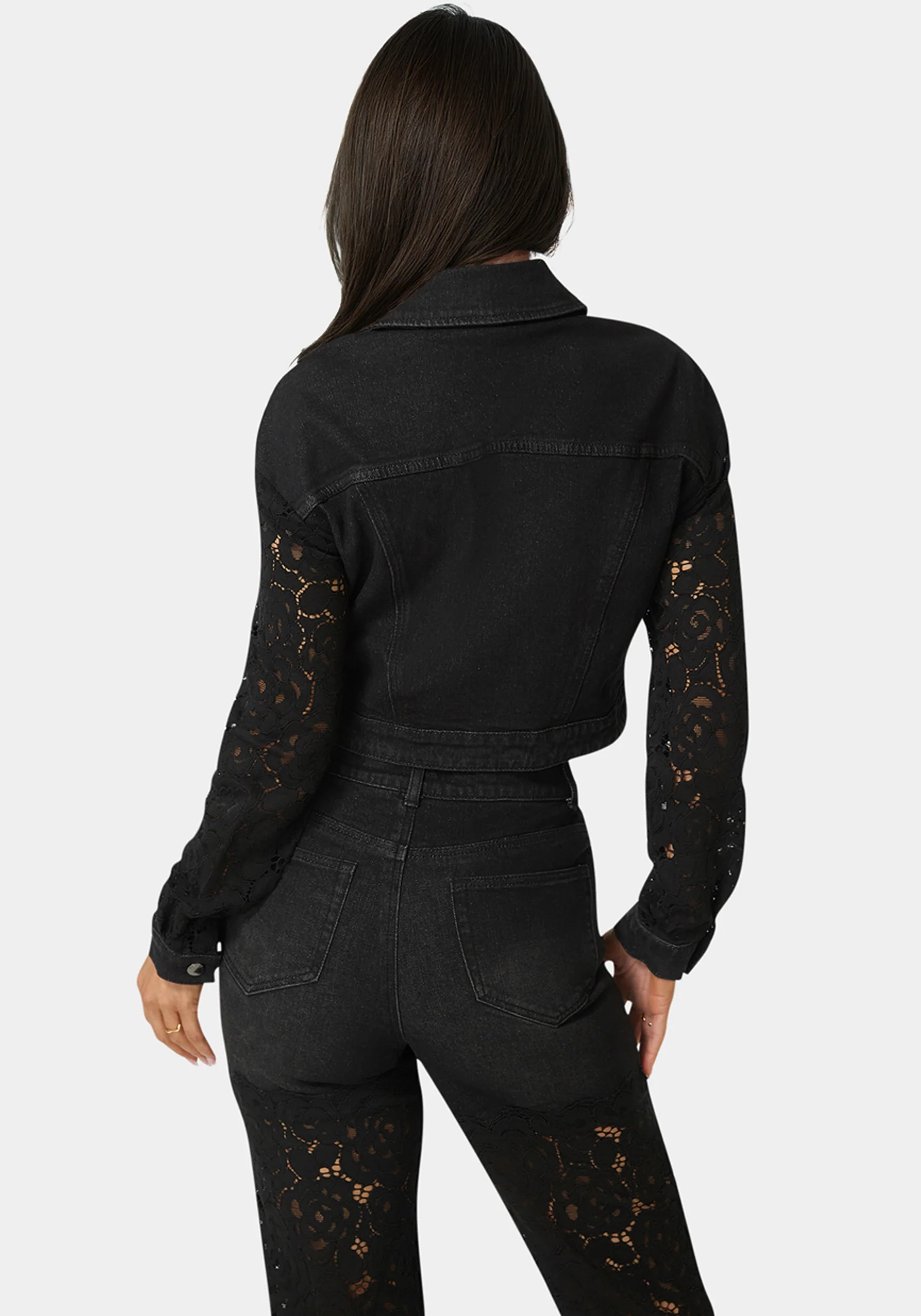 Drop Shoulder Embellished Lace Denim Jacket - Image 4