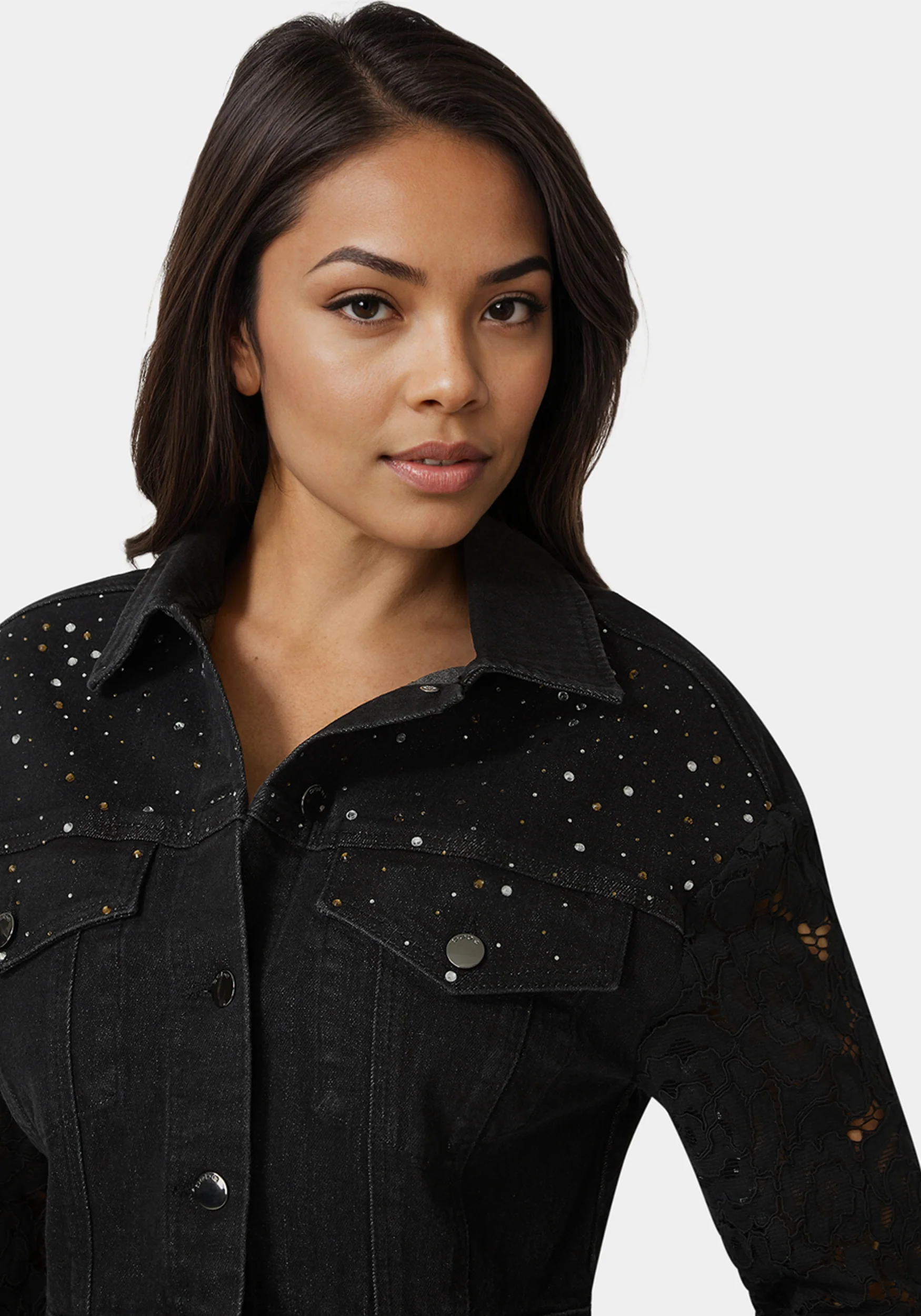 Drop Shoulder Embellished Lace Denim Jacket - Image 5