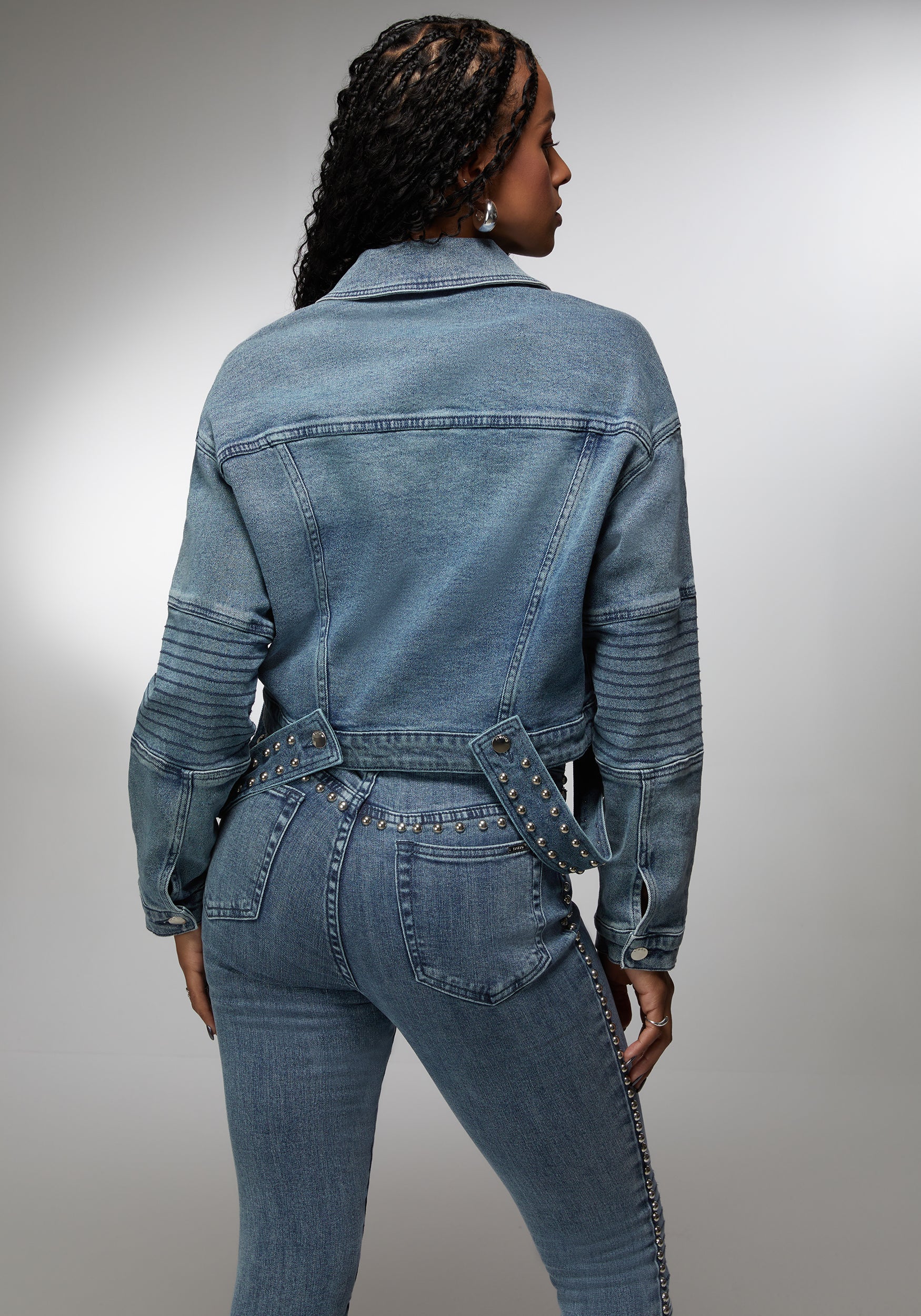 Drop Shoulder Studded Denim Jacket - Image 3