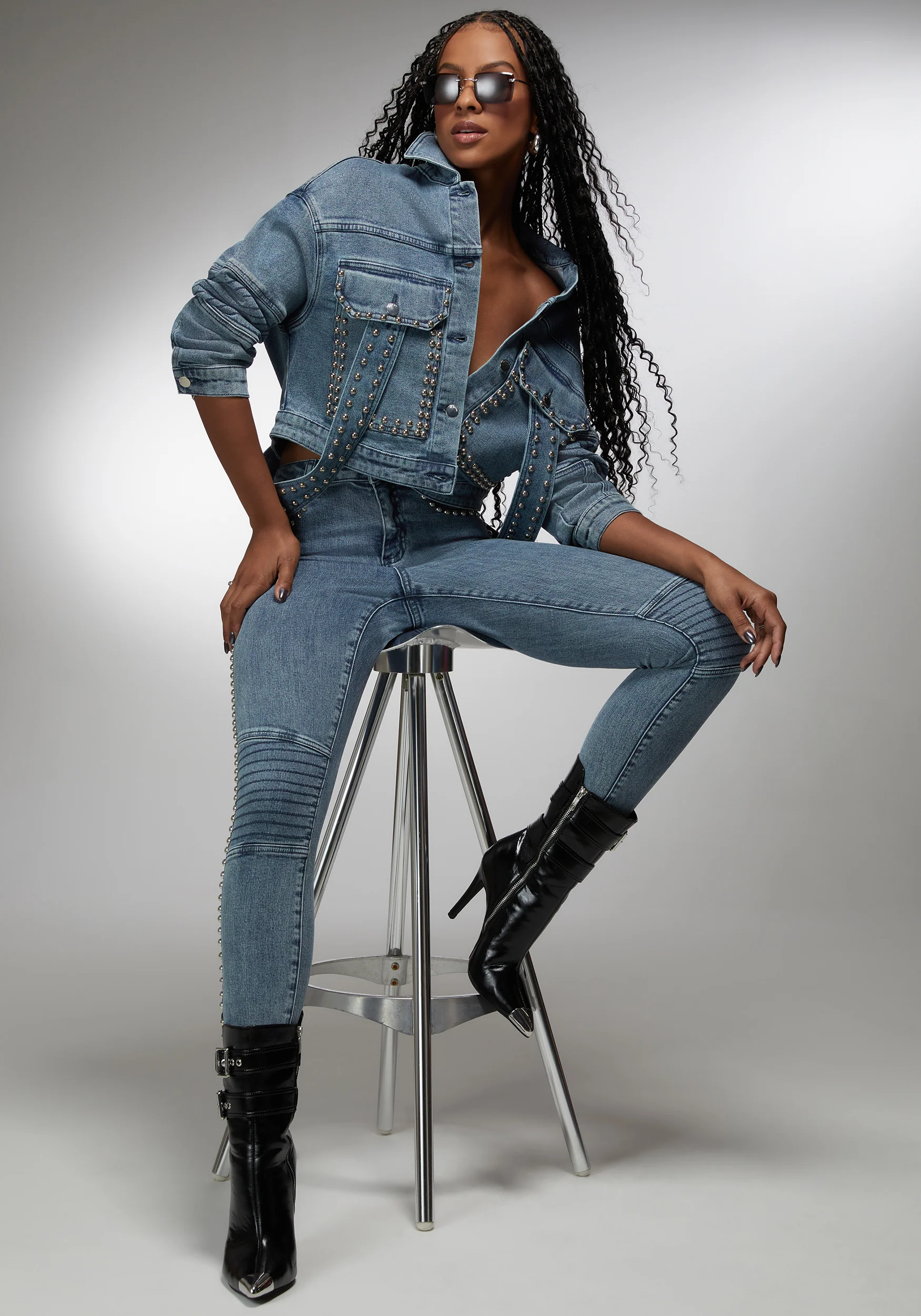 Drop Shoulder Studded Denim Jacket - Image 5