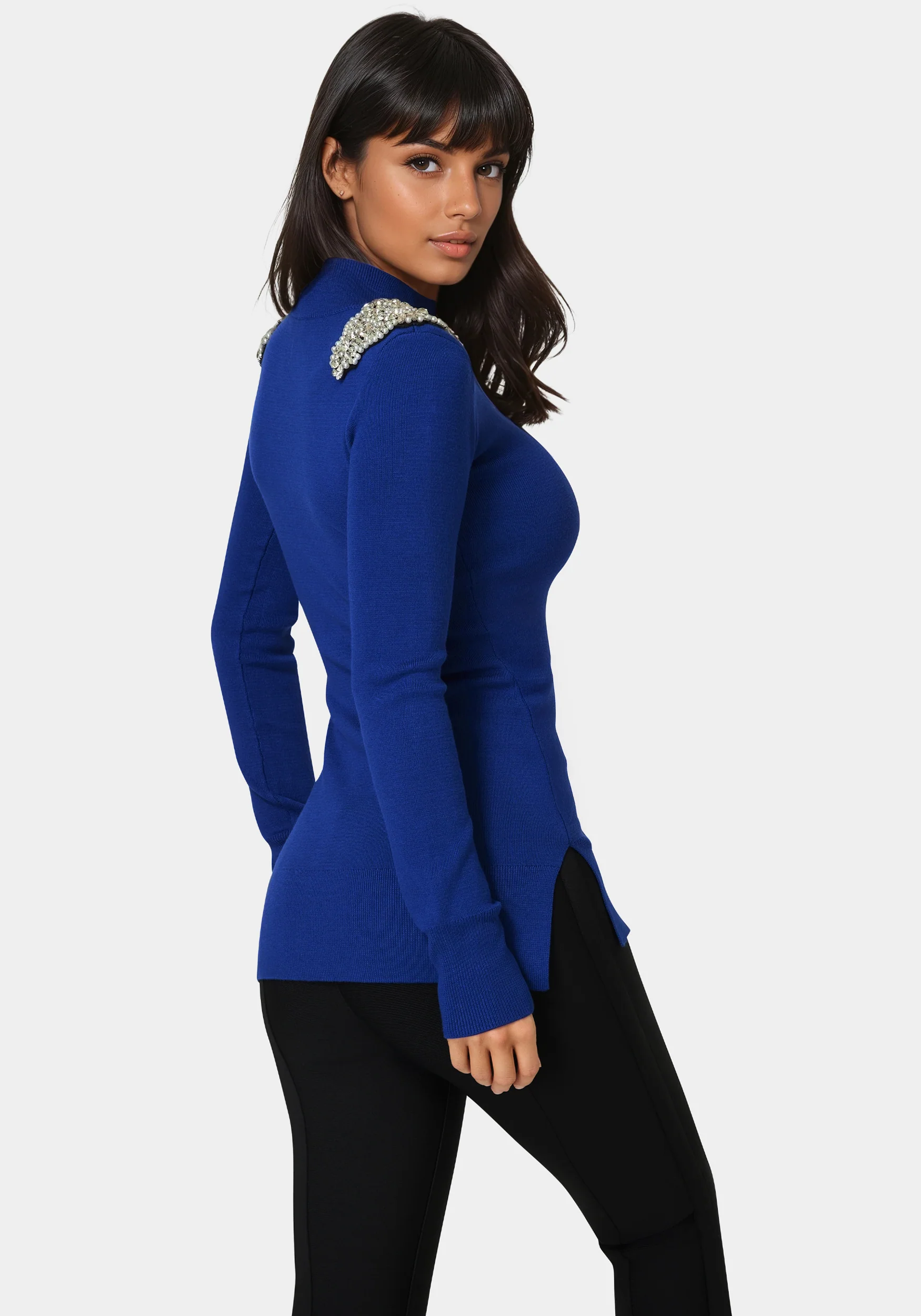 Embellished Mock Neck Tunic Sweater - Image 2