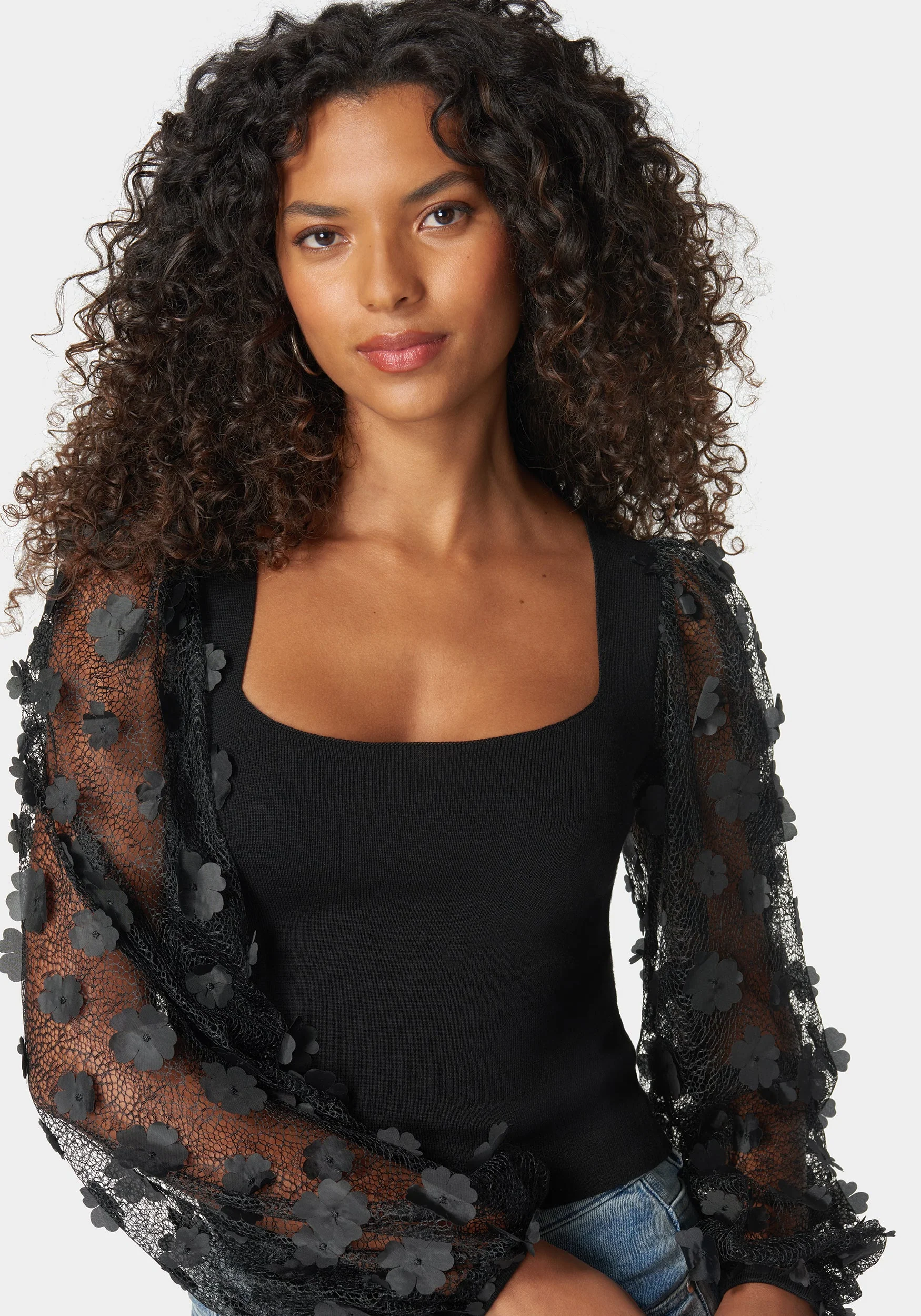 Embroidered Sleeves Square Neck Sweater - Image 4