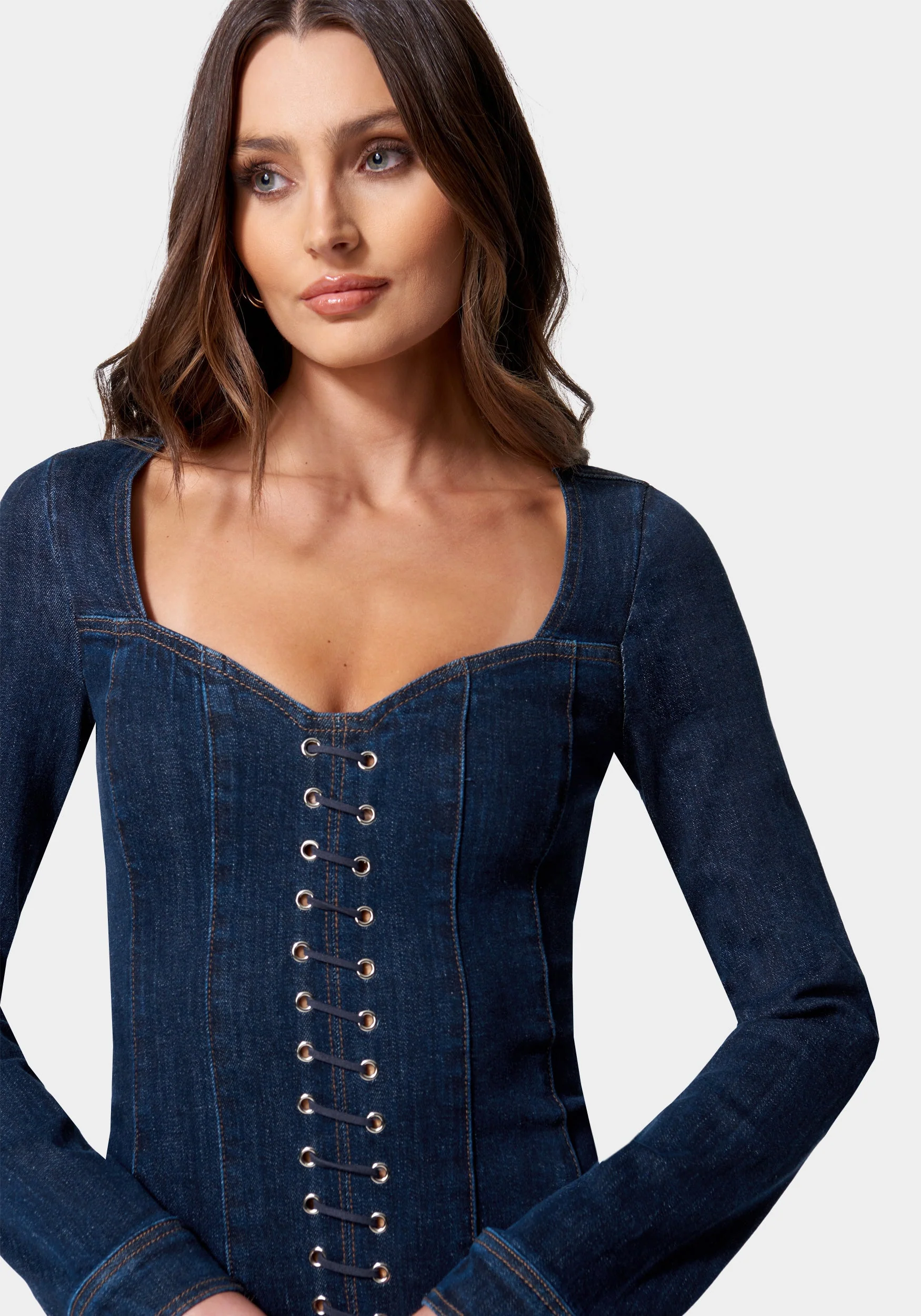 Eyelet Detail Denim Dress - Image 4