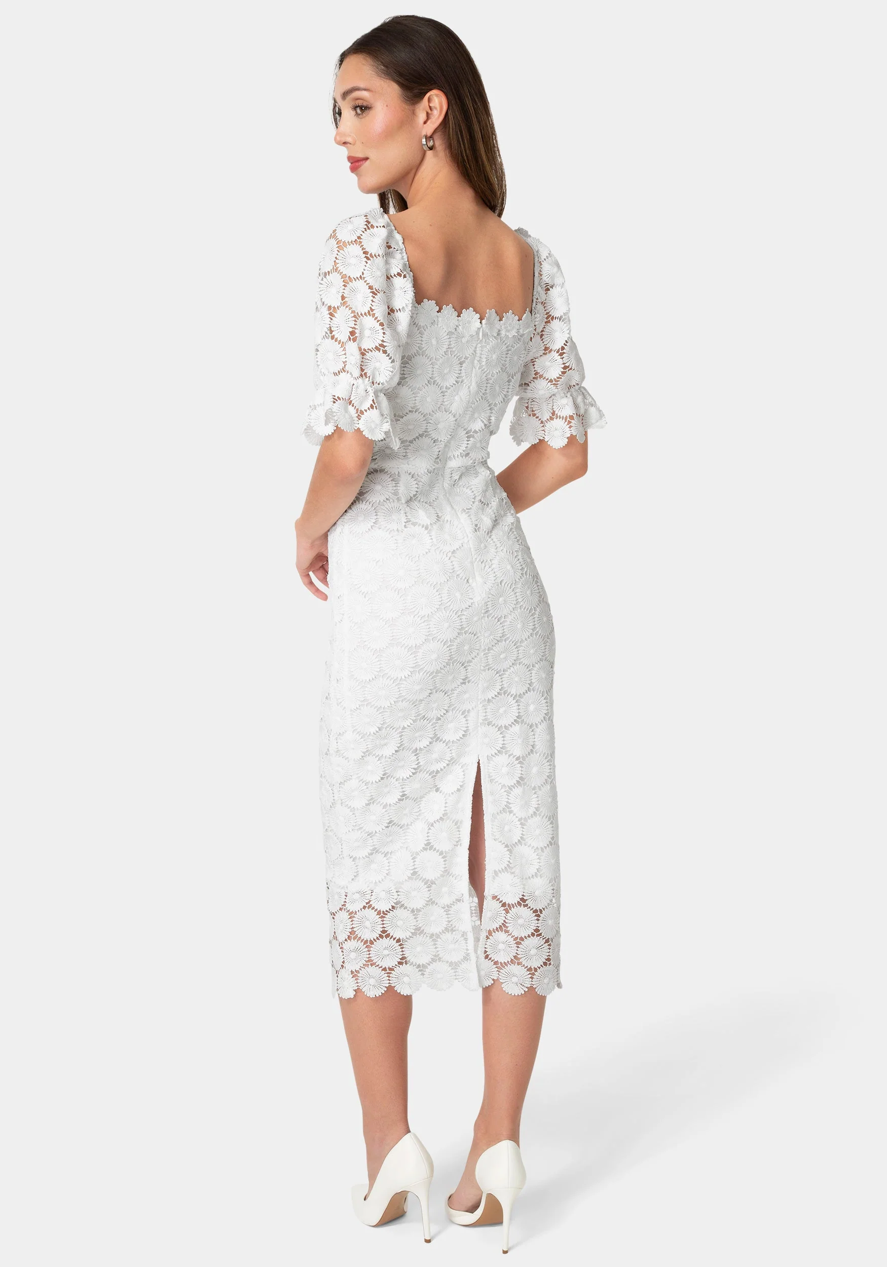 Eyelet Elbow Sleeve Midi Dress - Image 3