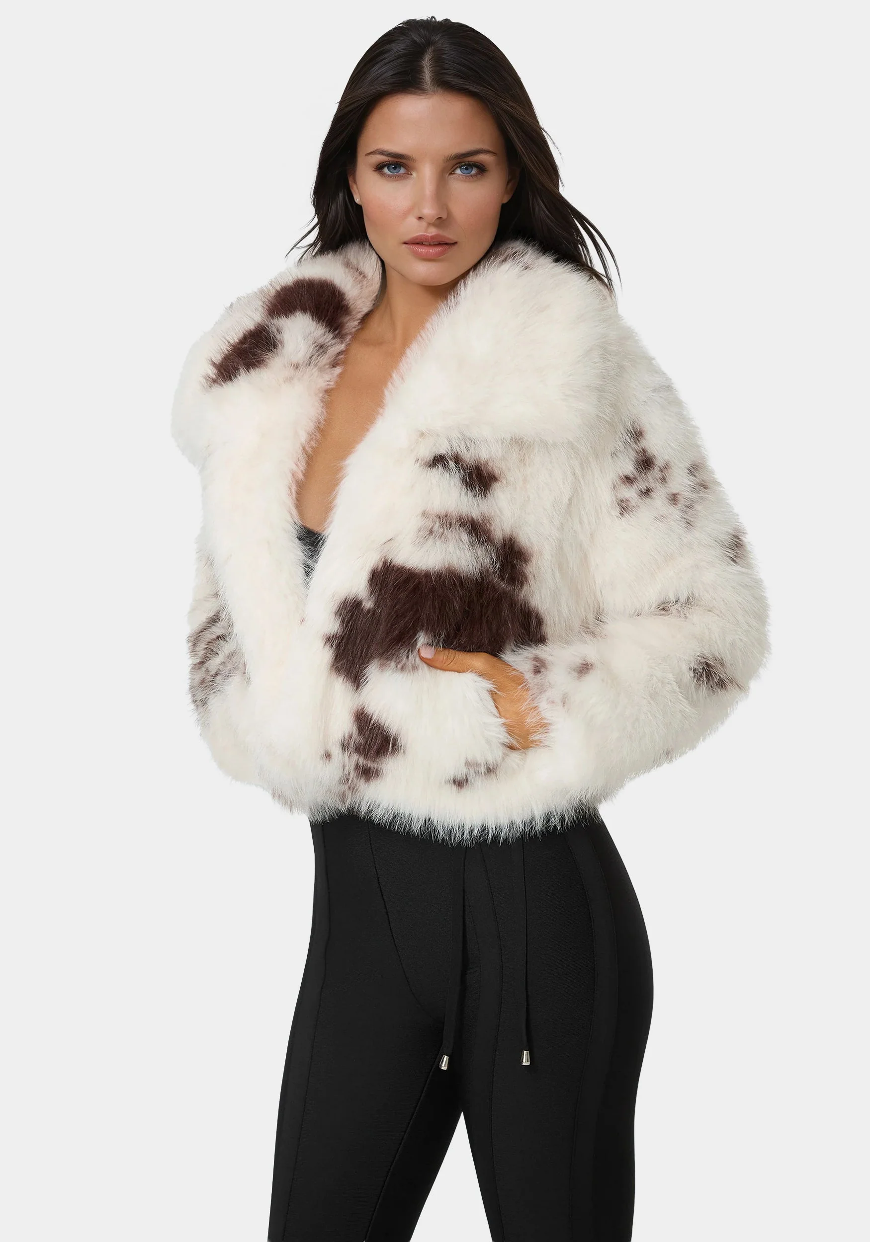 Faux Fur Animal Print Short Jacket - Image 4