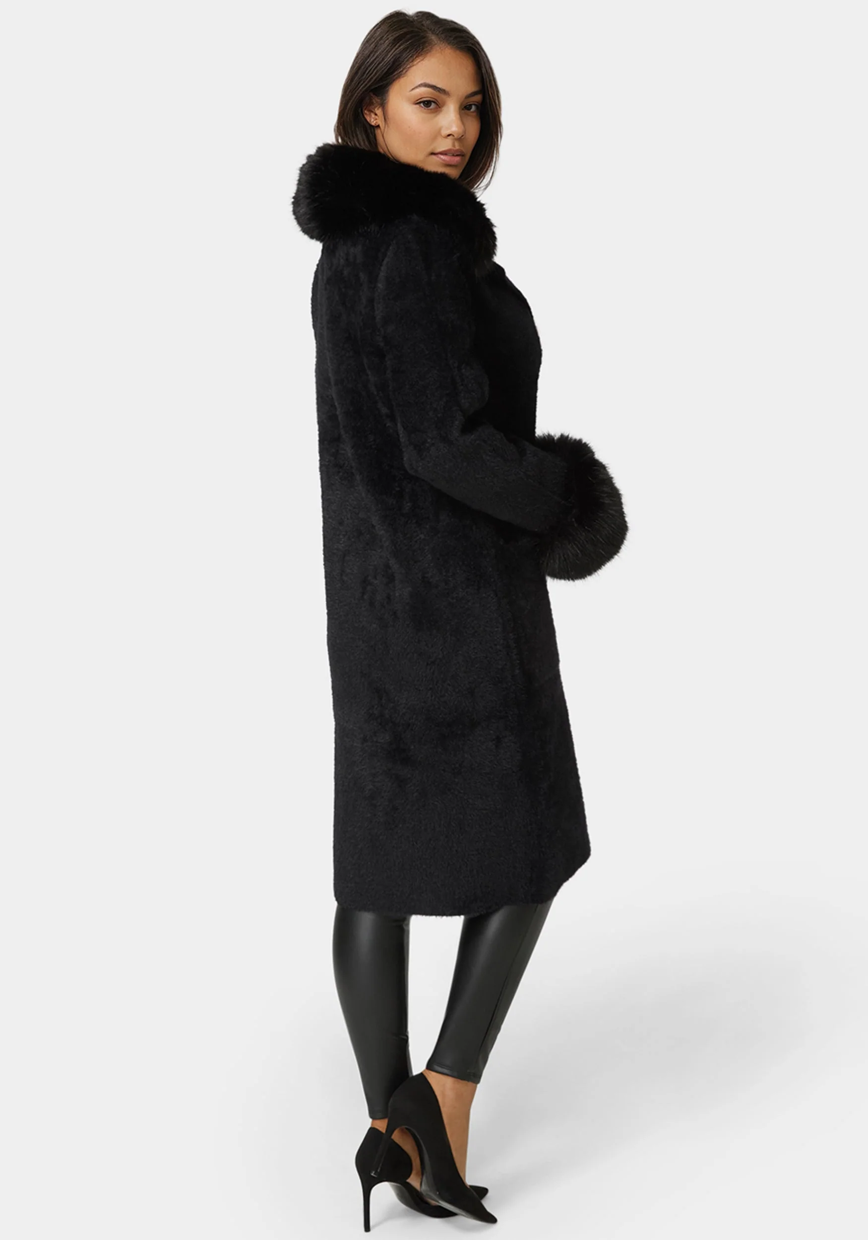 Faux Fur Collar And Cuff Long Coat - Image 3