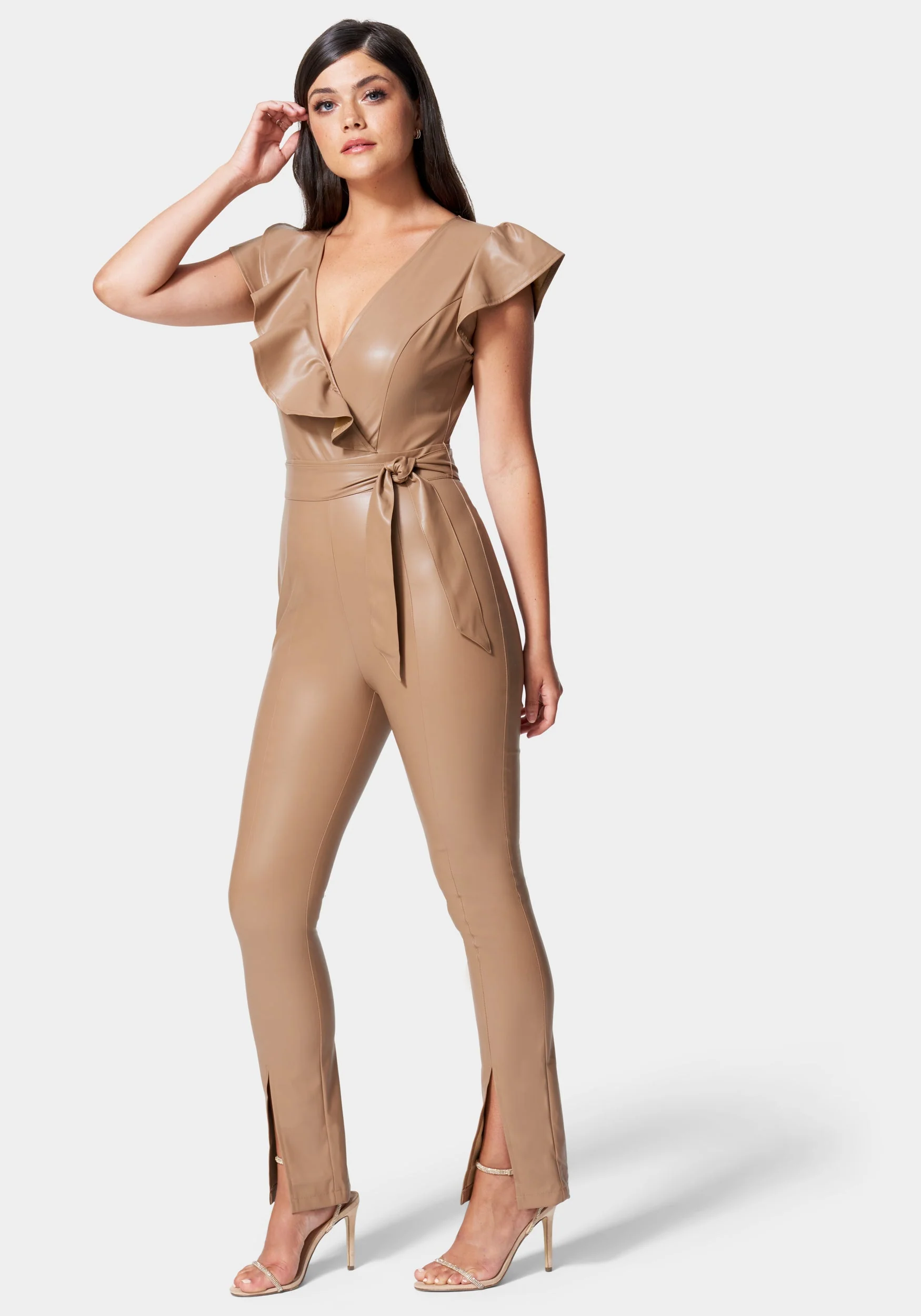Vegan Leather Ruffle Jumpsuit - Image 2