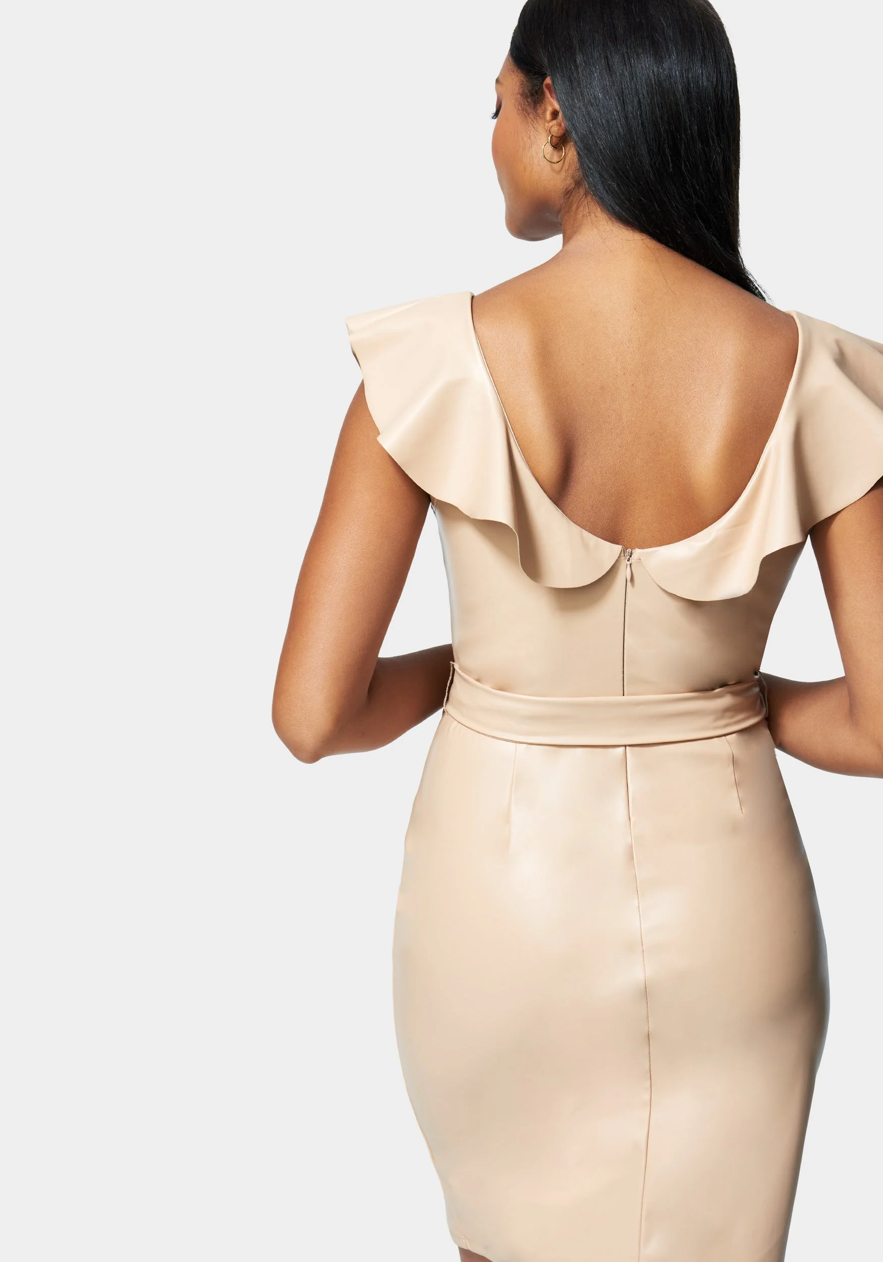 Vegan Leather Ruffle Wrap Dress - Image 3