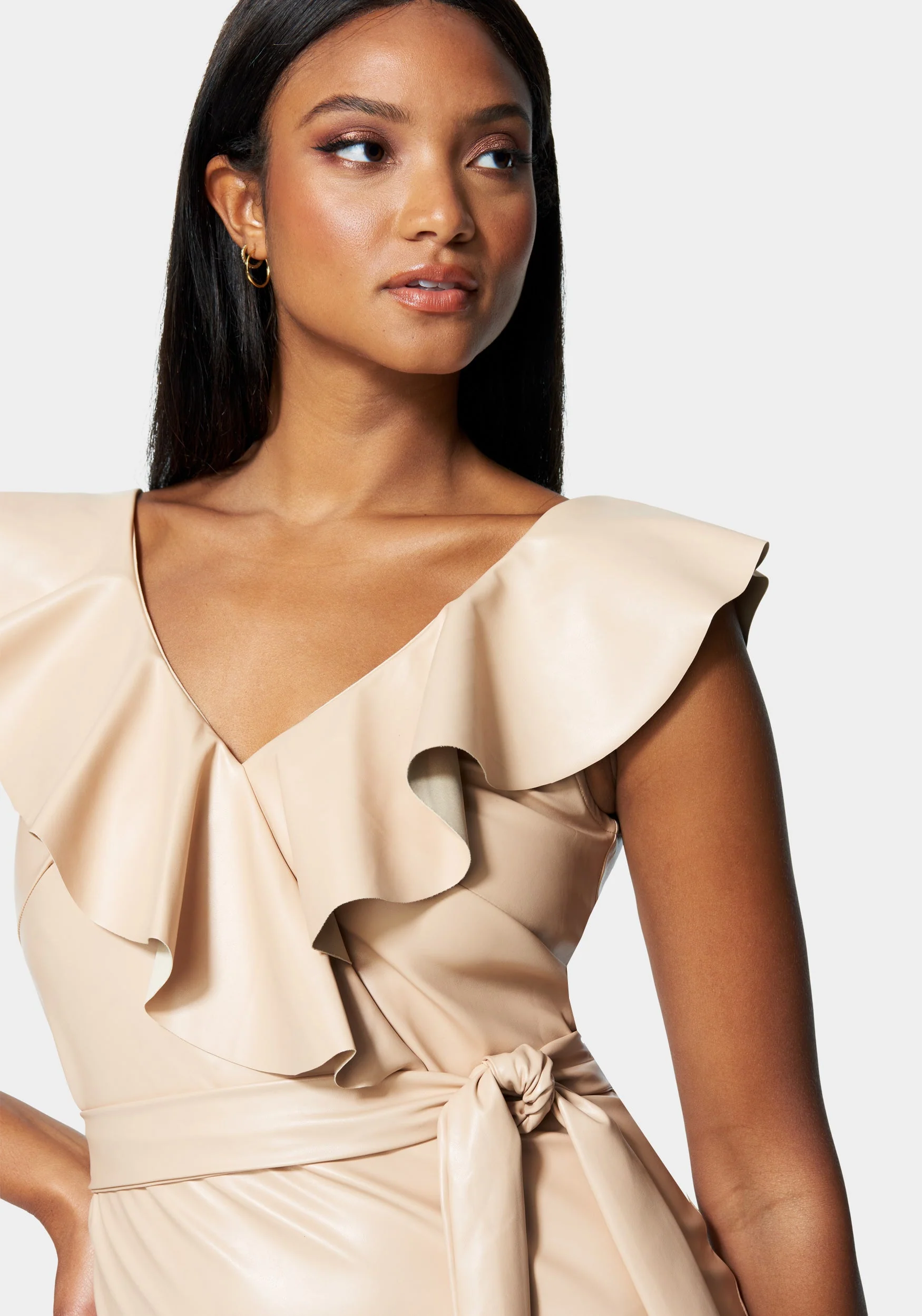 Vegan Leather Ruffle Wrap Dress - Image 4