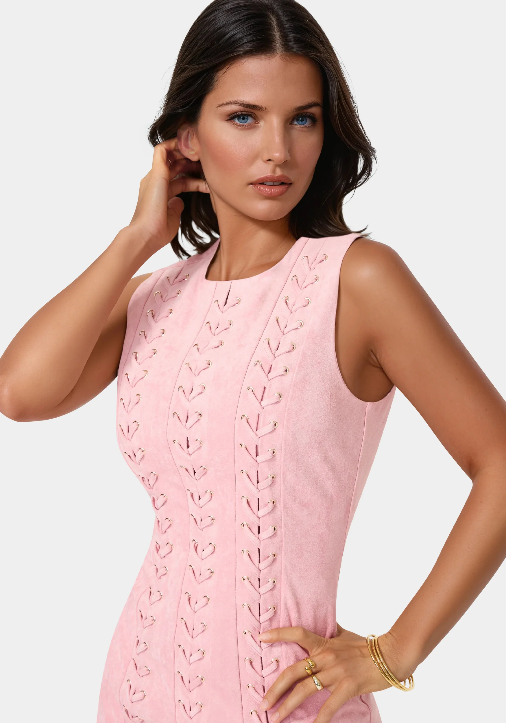 Faux Suede Lace Up Mini Dress - Image 4