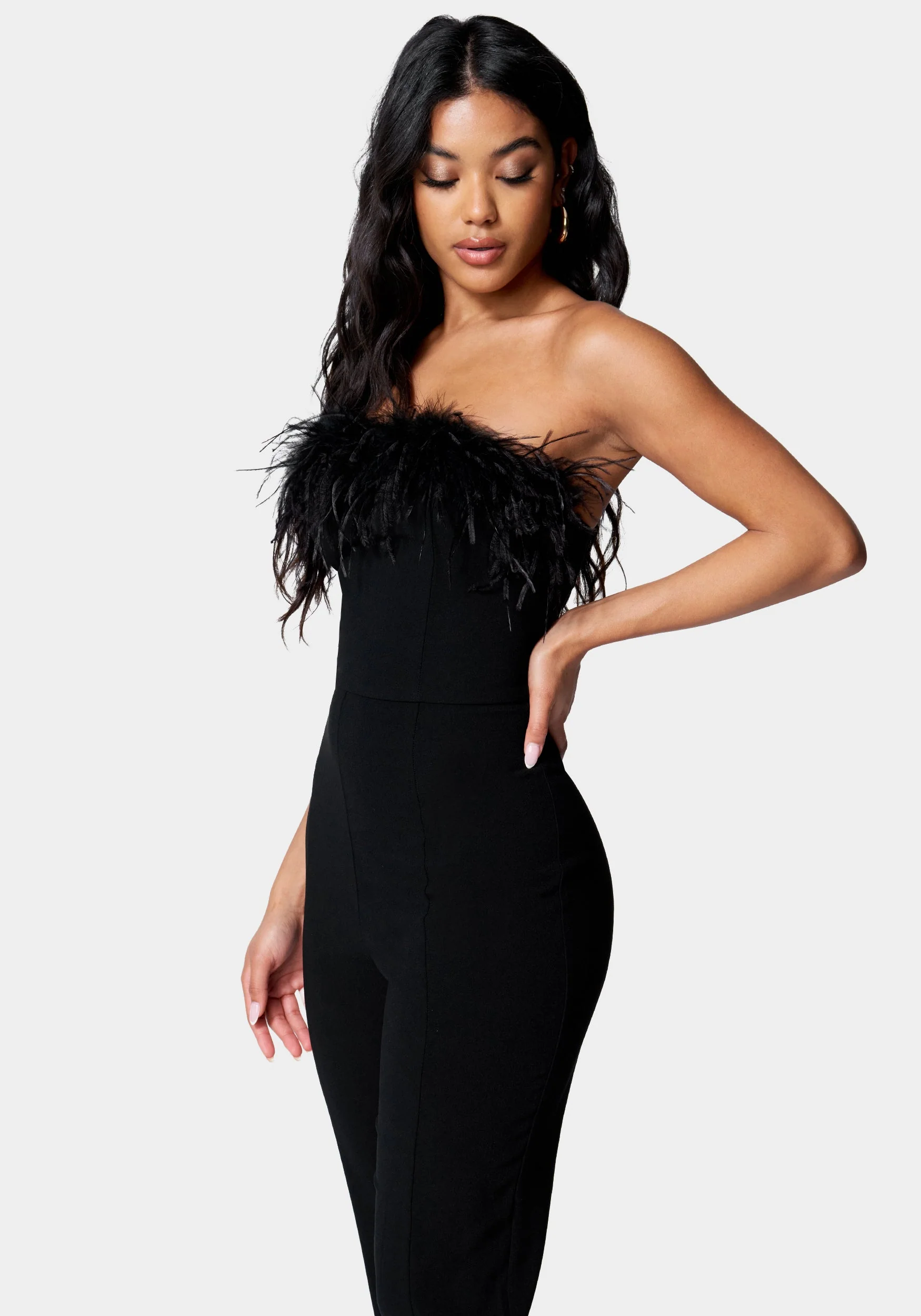 Feather Trim Split Hem Jumpsuit - Image 2
