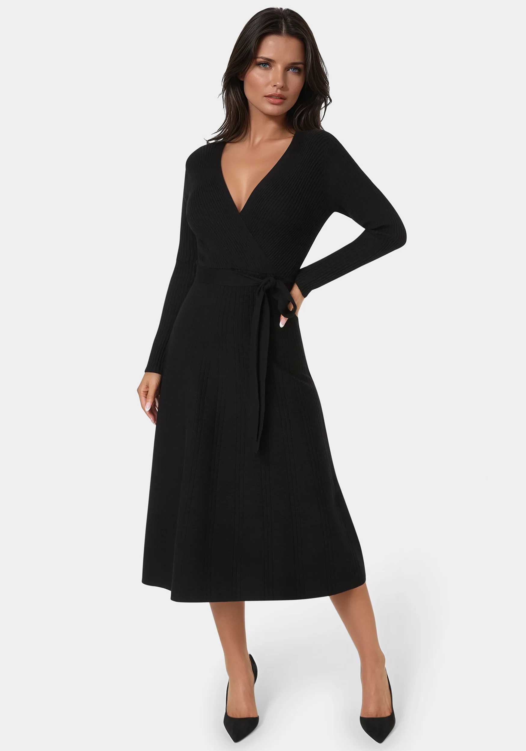Fit and Flare Midi Sweater Dress - Image 2