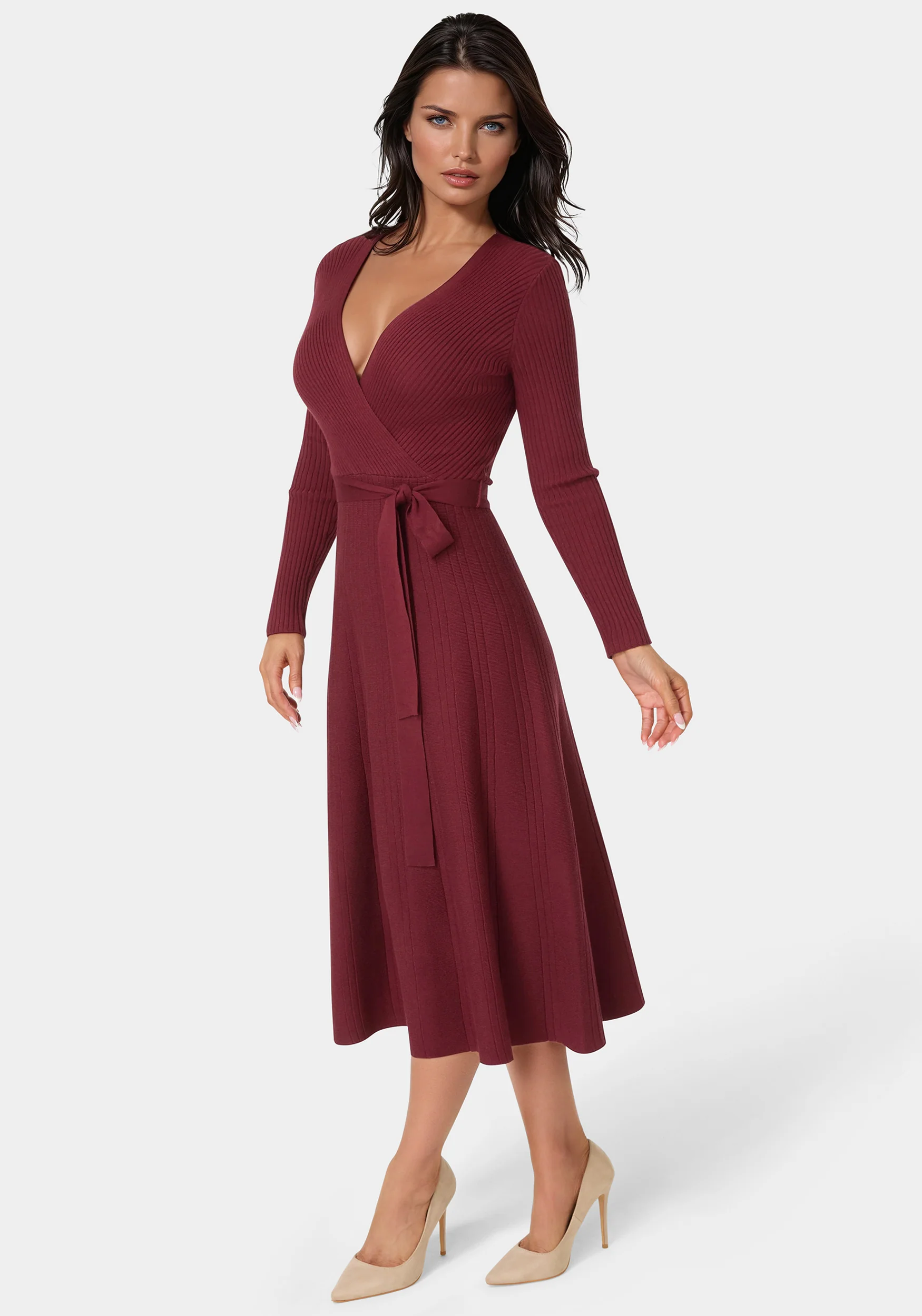 Fit and Flare Midi Sweater Dress - Image 2