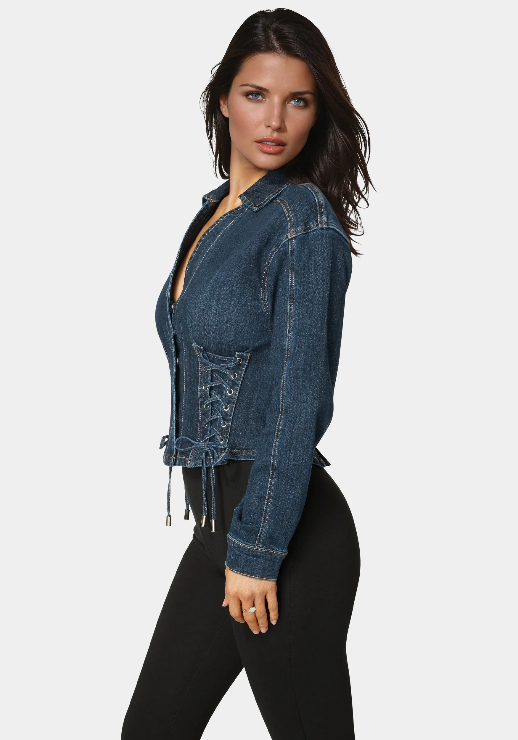 Fitted Corset Lace Up Denim Jacket - Image 4