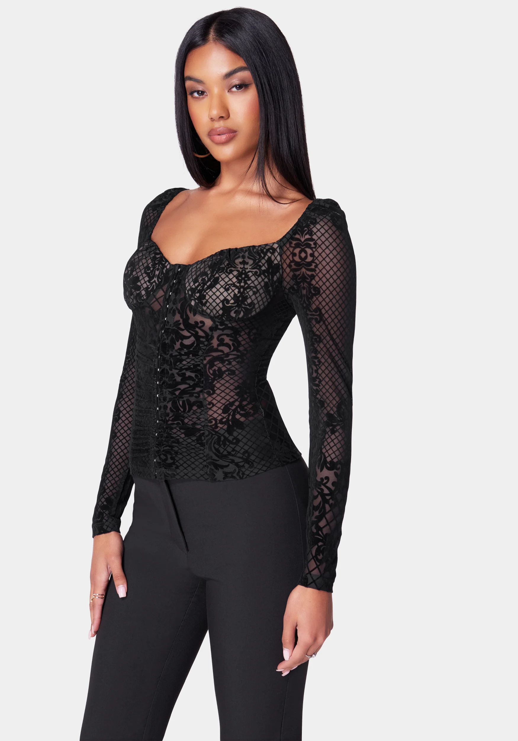 Flocked Burnout Long Sleeve Top - Image 2
