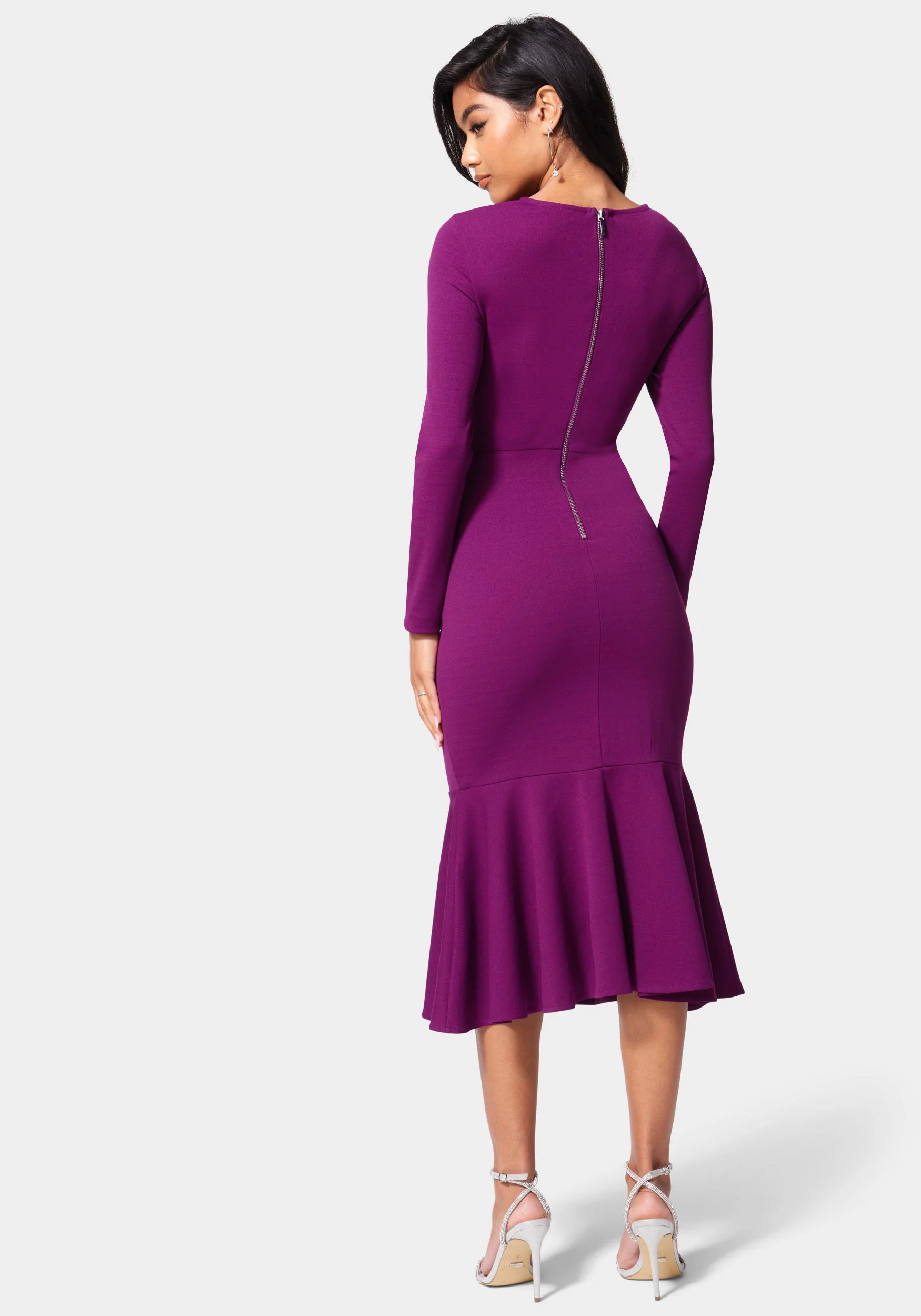 Flounce Hem Long Sleeve Midi Dress - Image 3
