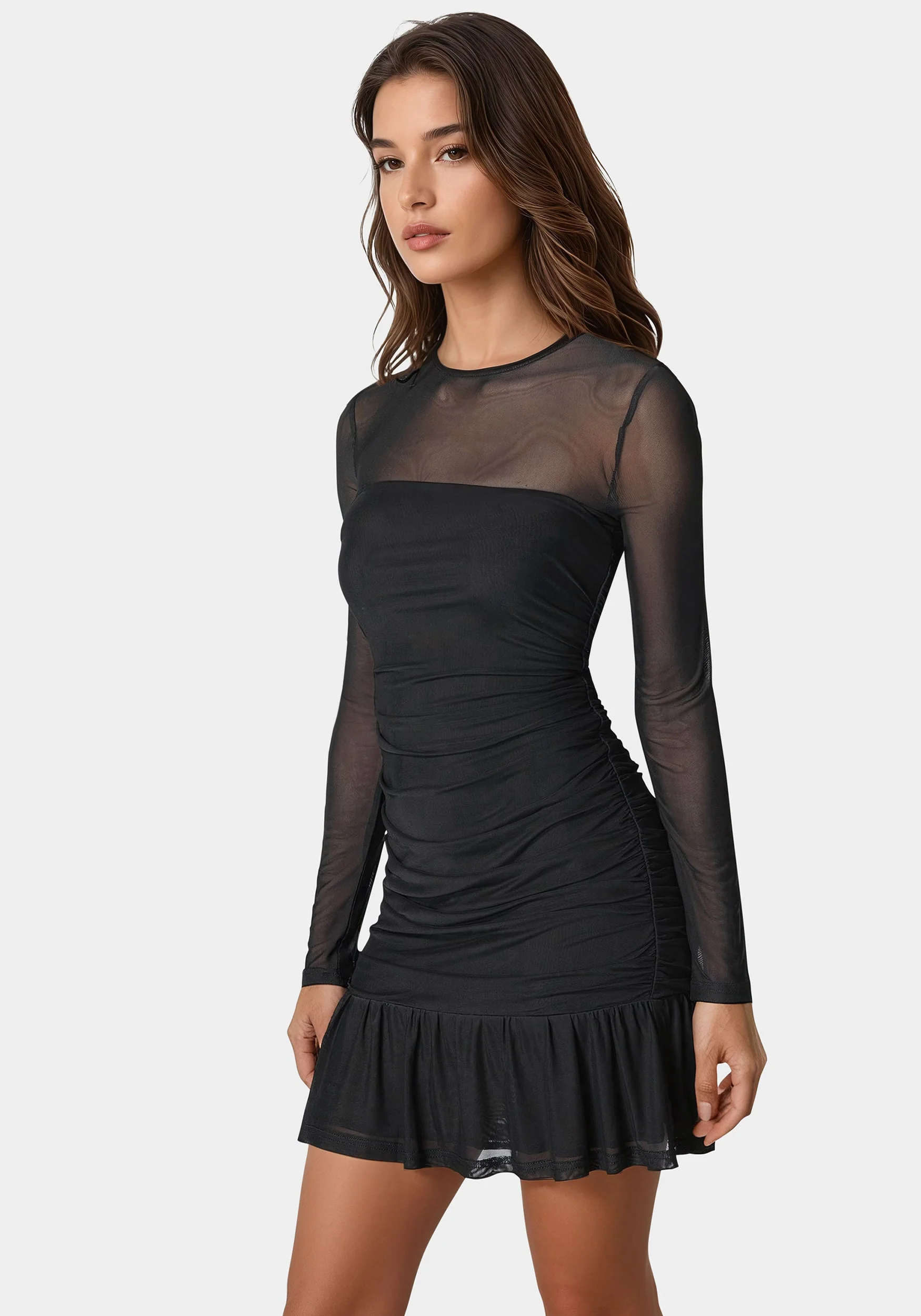Flounce Mesh Longsleeve Mini Dress - Image 2