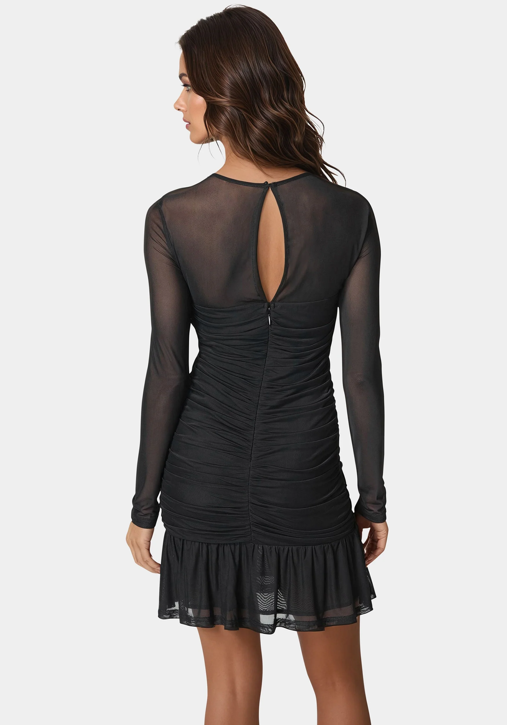 Flounce Mesh Longsleeve Mini Dress - Image 3