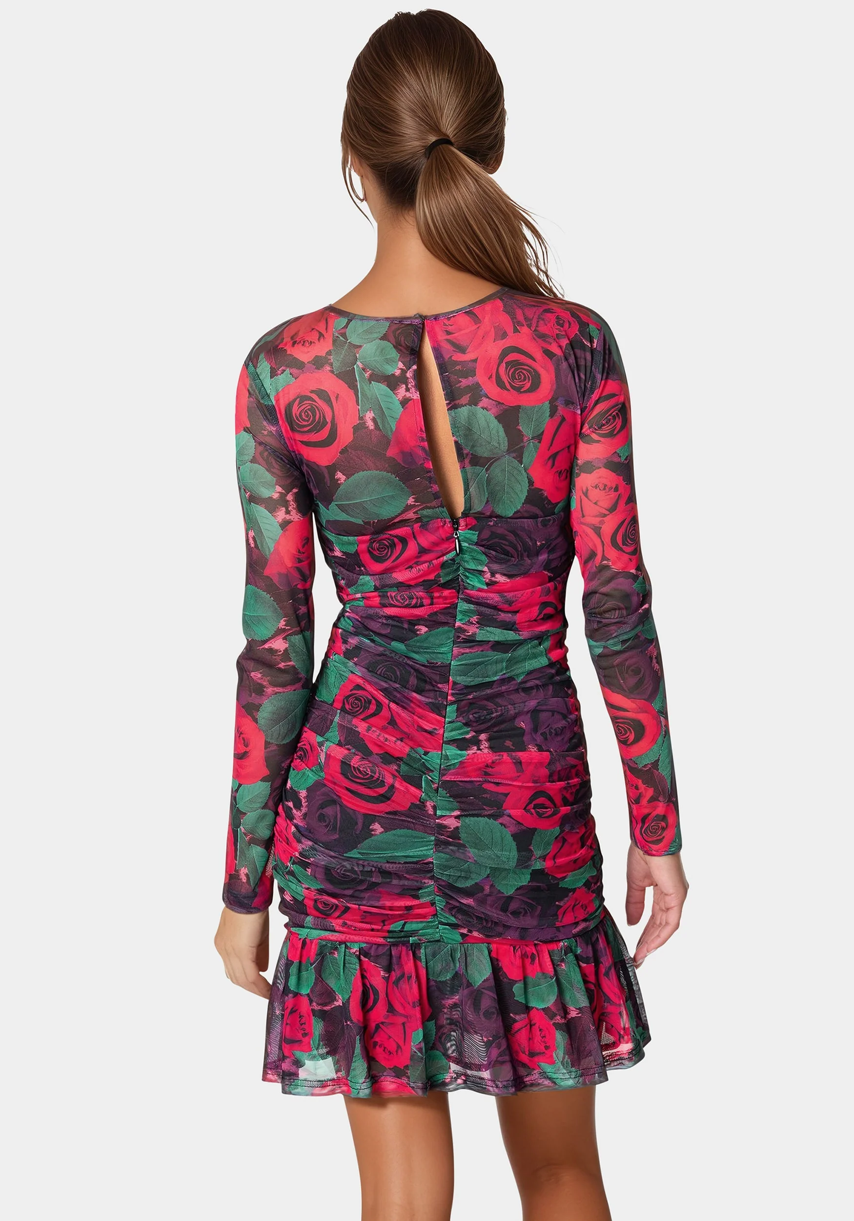 Flounce Mesh Longsleeve Mini Dress - Image 3