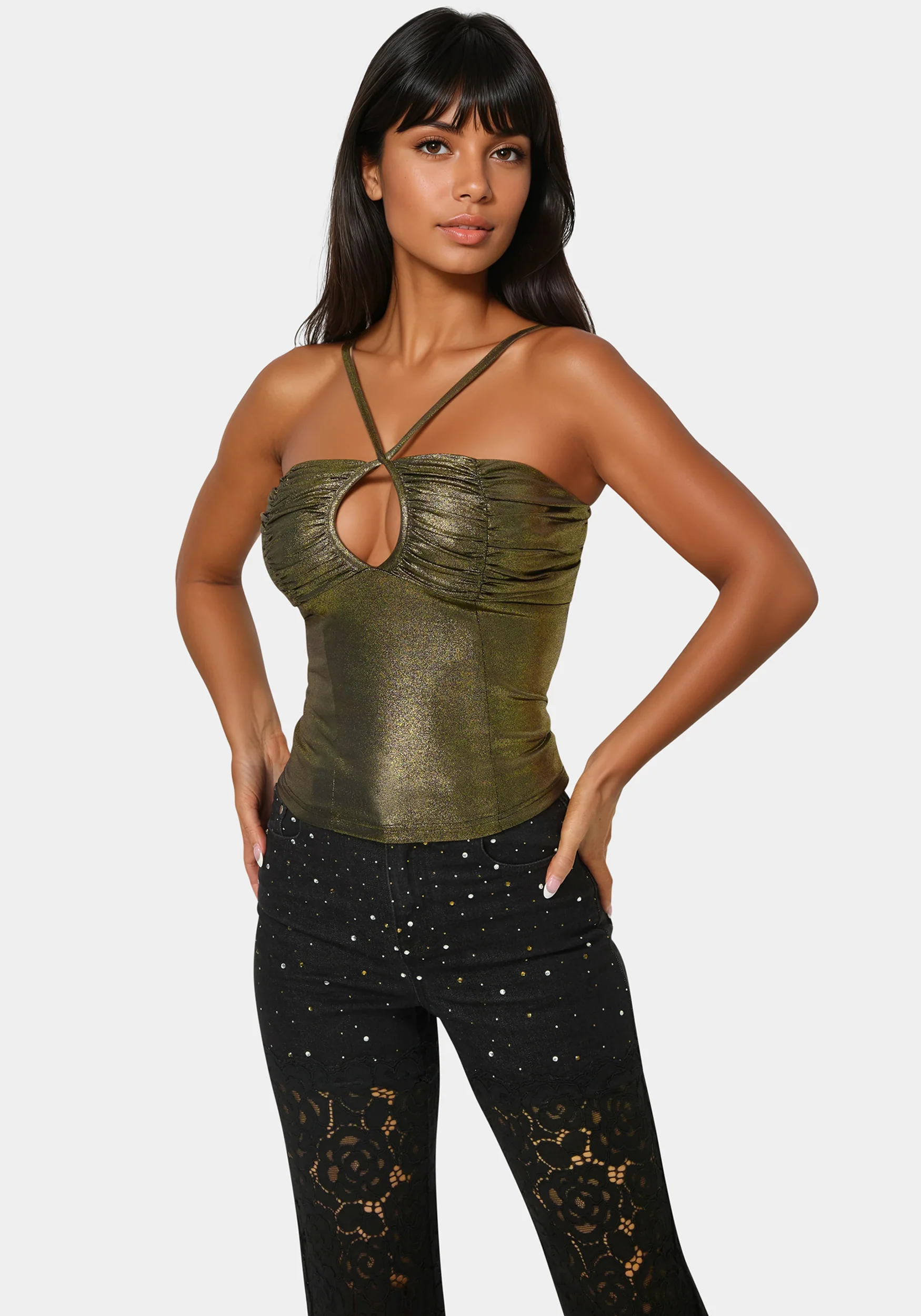 Foil Knit Ruched Top