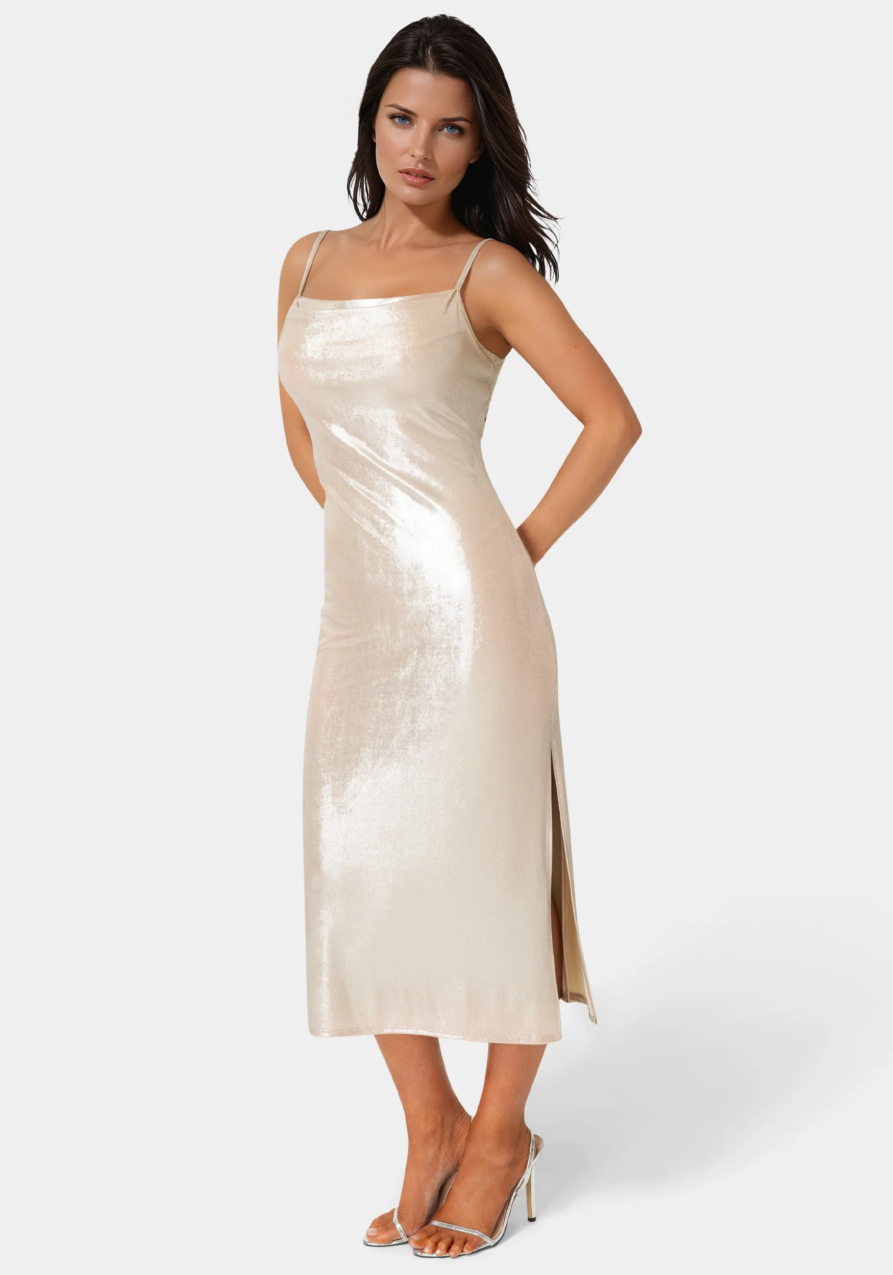 Foil Metallic Slinky Cowl Maxi Dress - Image 2