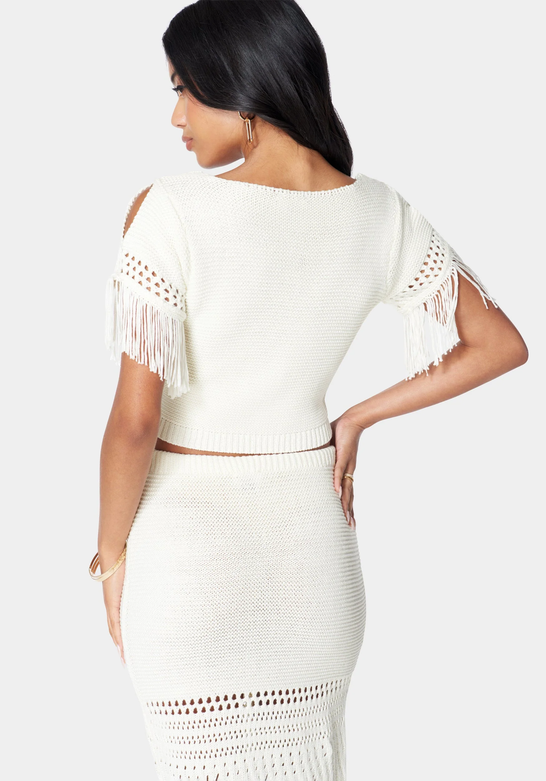 Fringe Detail V Neck Sweater - Image 3