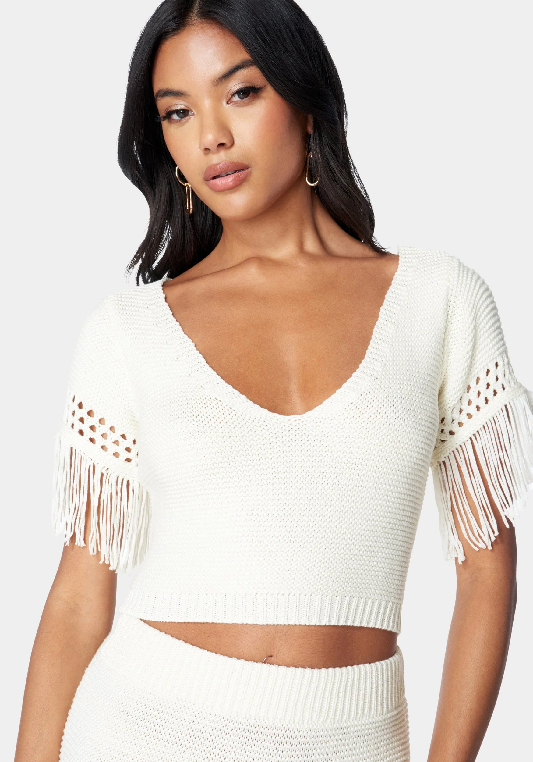 Fringe Detail V Neck Sweater - Image 4