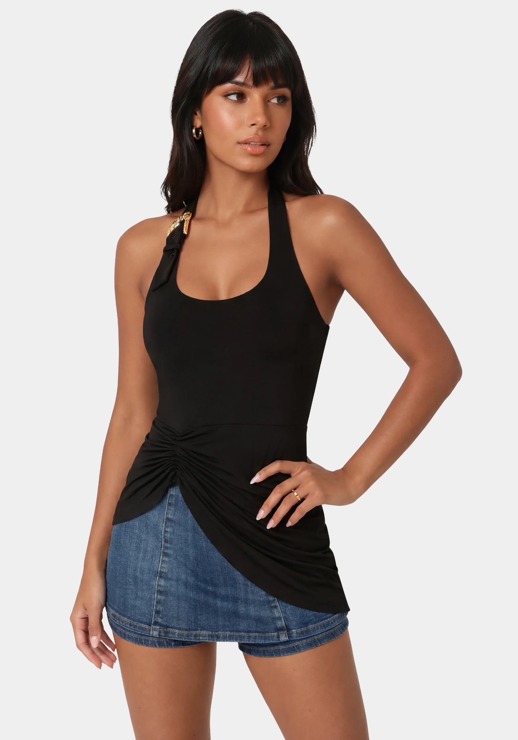 Gathered Tunic Halter Neck Knit Top - Image 3