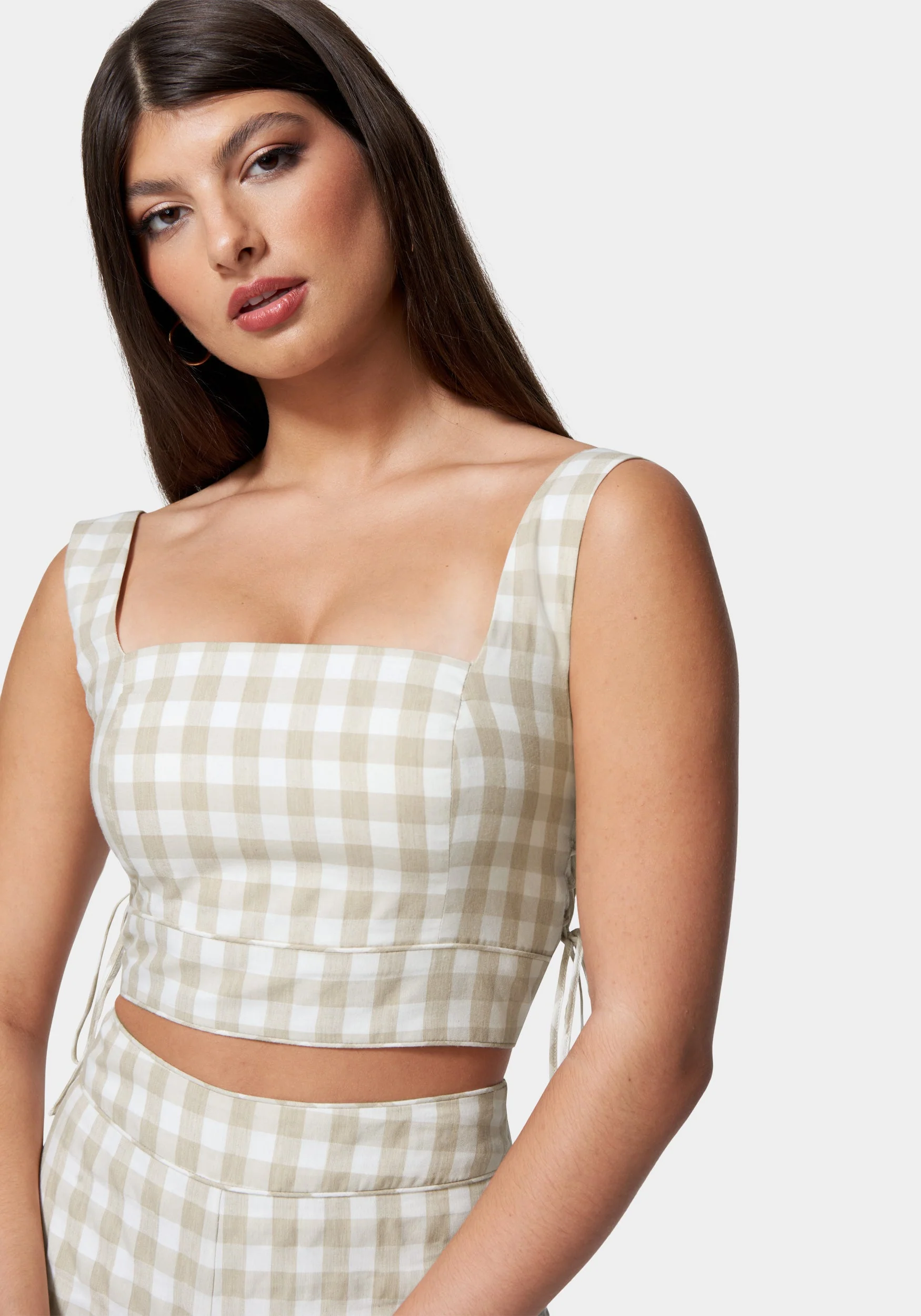 Gingham Cropped Lace Up Detail Top - Image 4