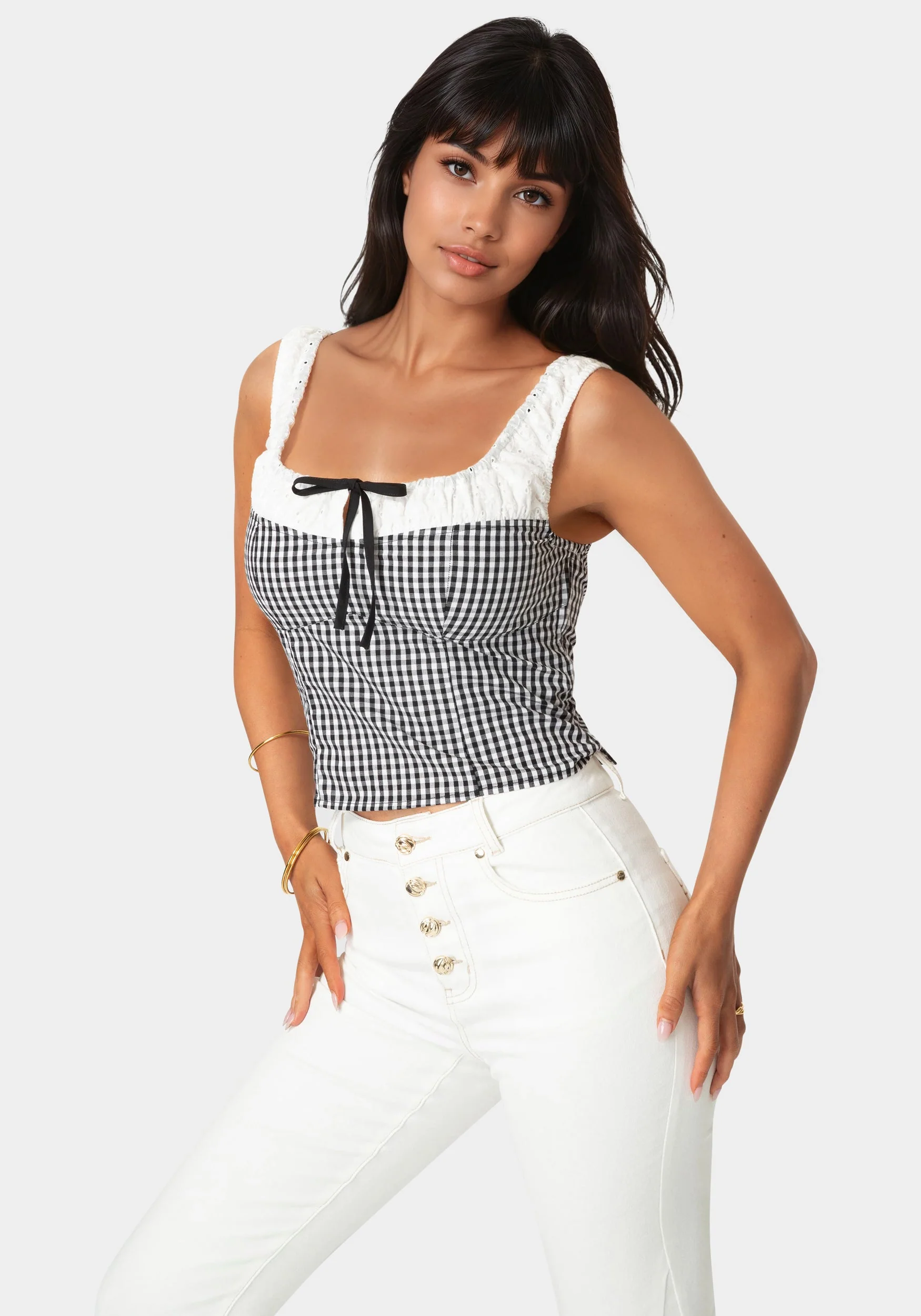 Gingham Front Tie Top