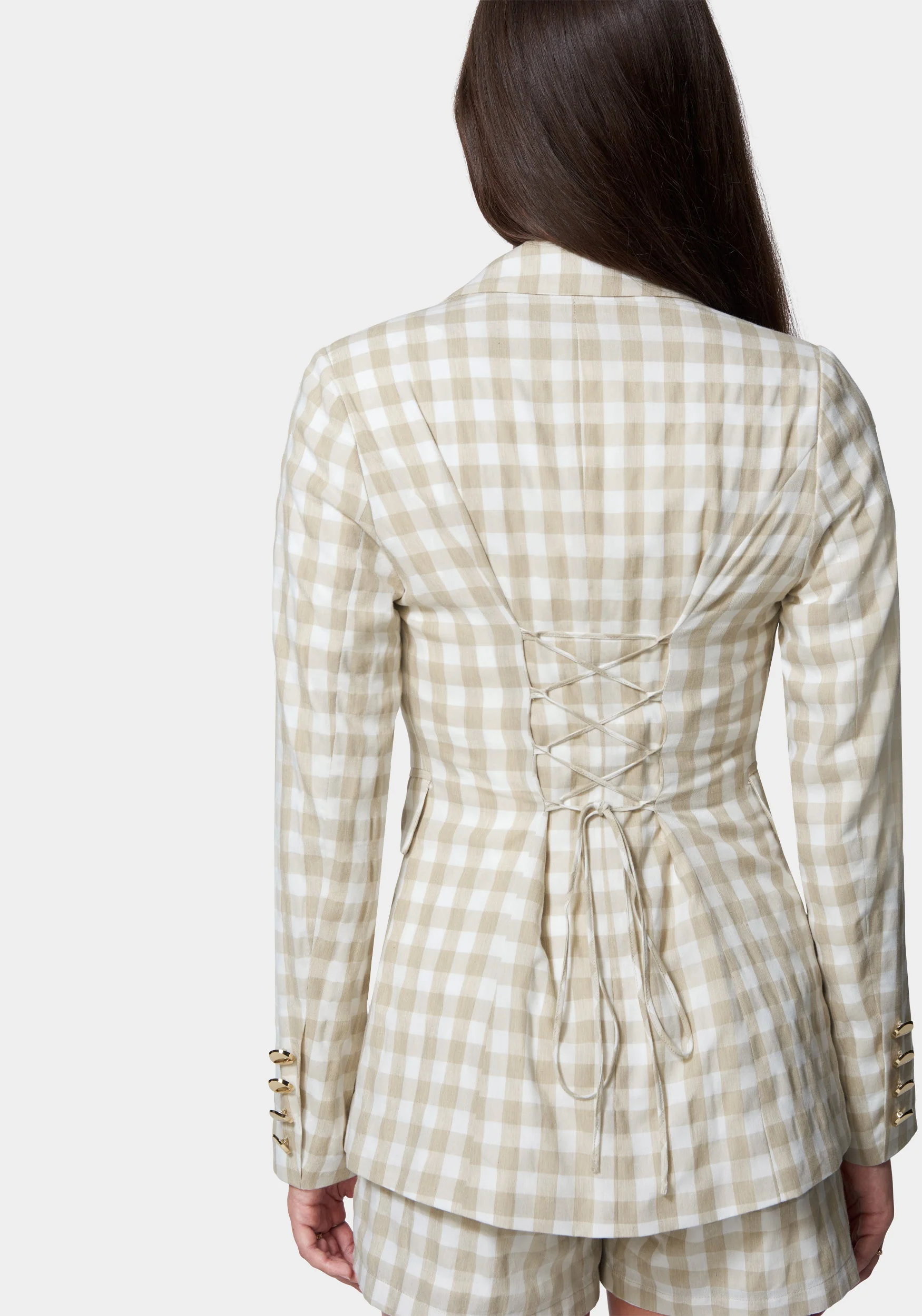 Gingham One Button Tailored Jacket - Image 3