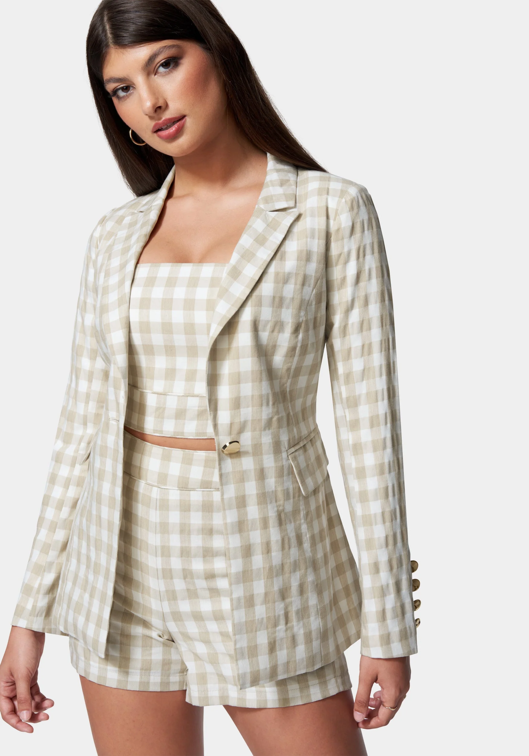 Gingham One Button Tailored Jacket - Image 4