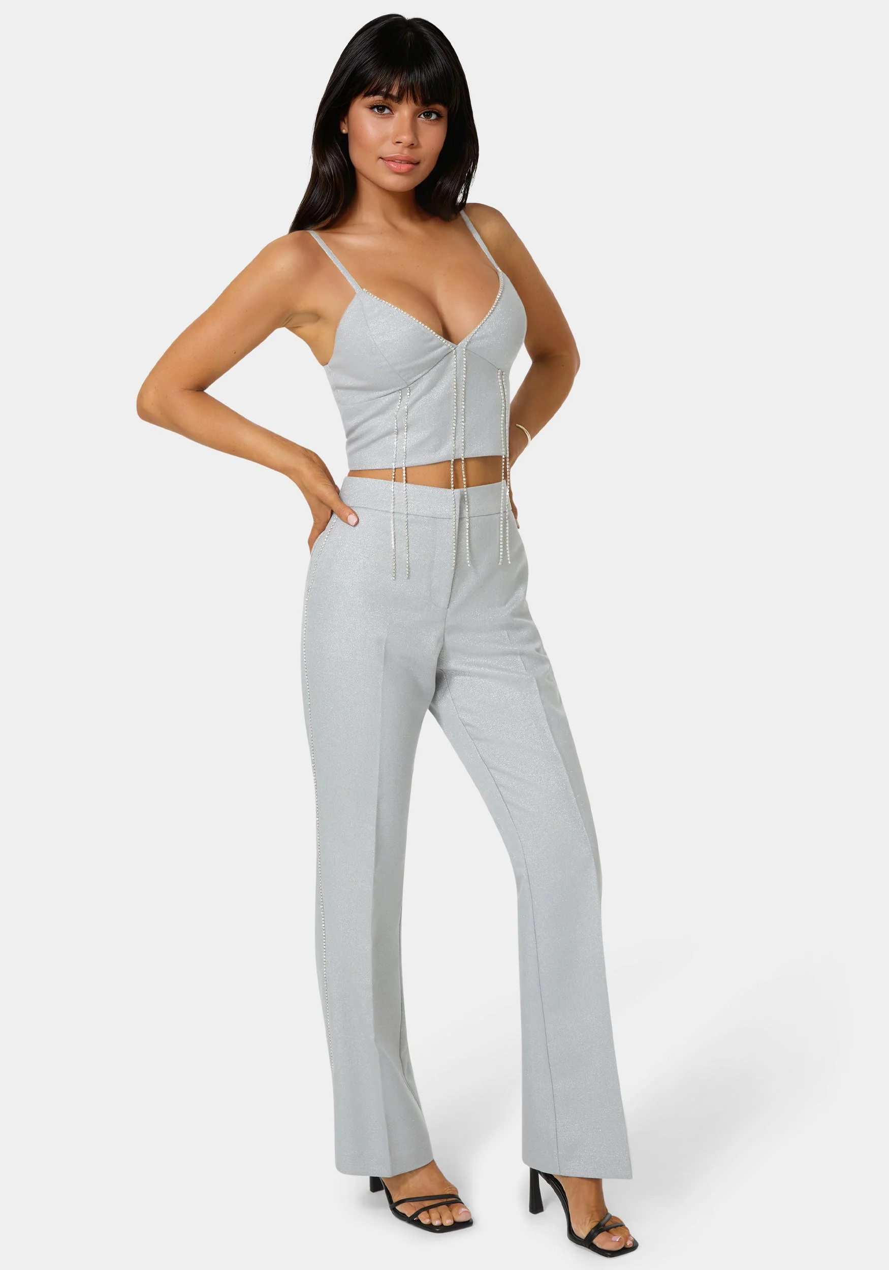 Glittery High Waist Mini Flare Leg Pant