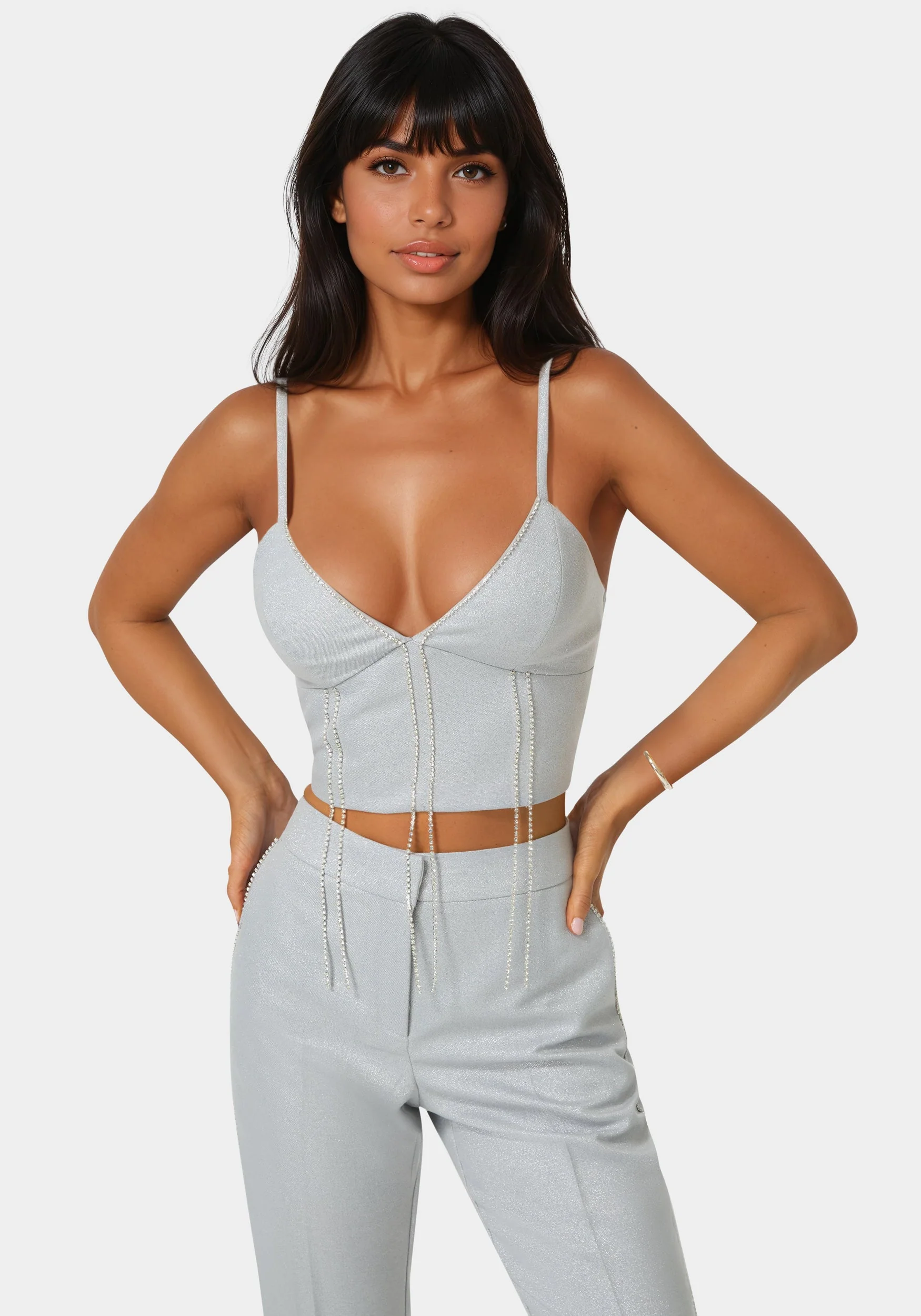 Glittery Rhinestone Chain Fitted Top