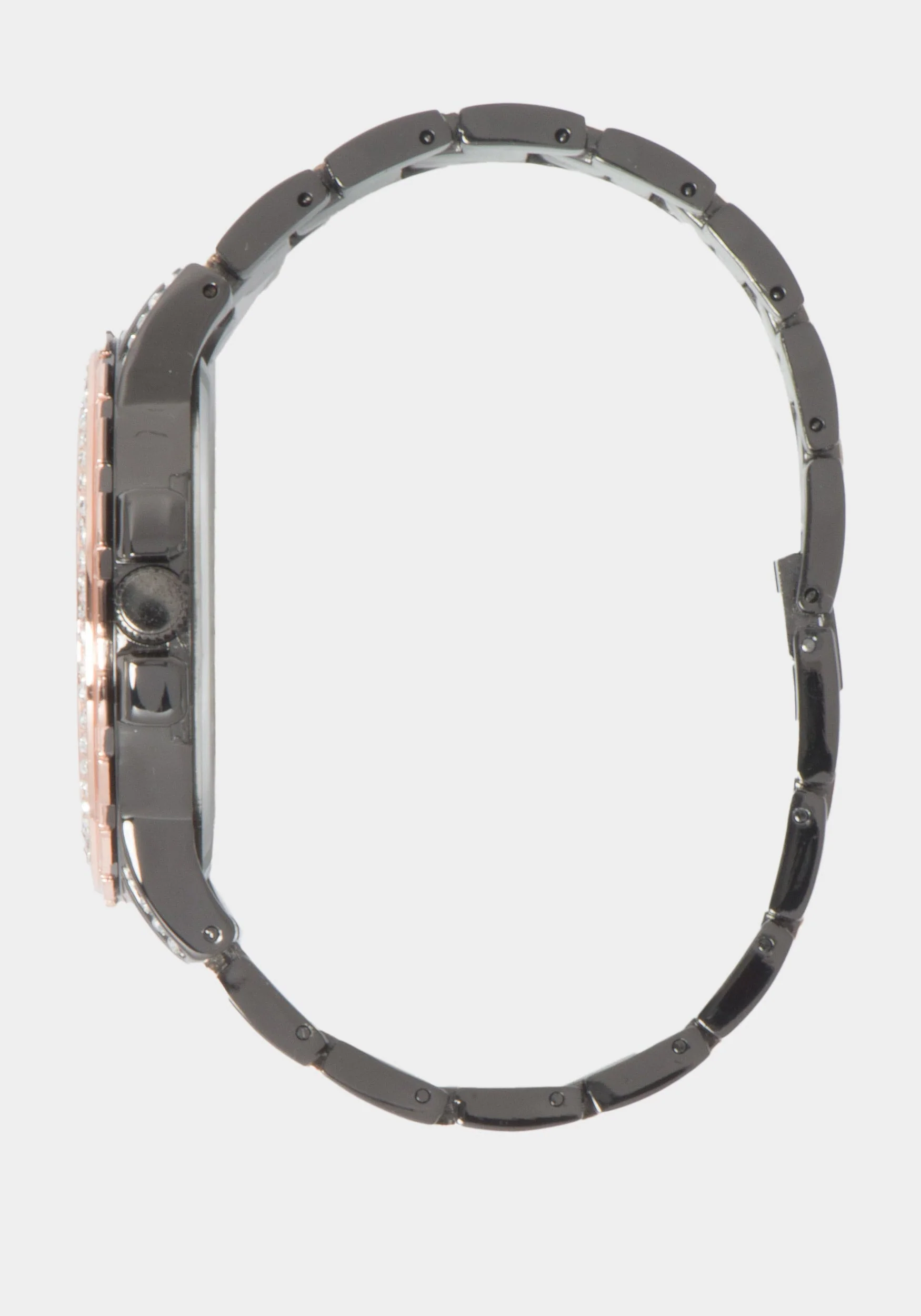 Glossy Gun Metal Dial Crystal Bezel Watch - Image 2
