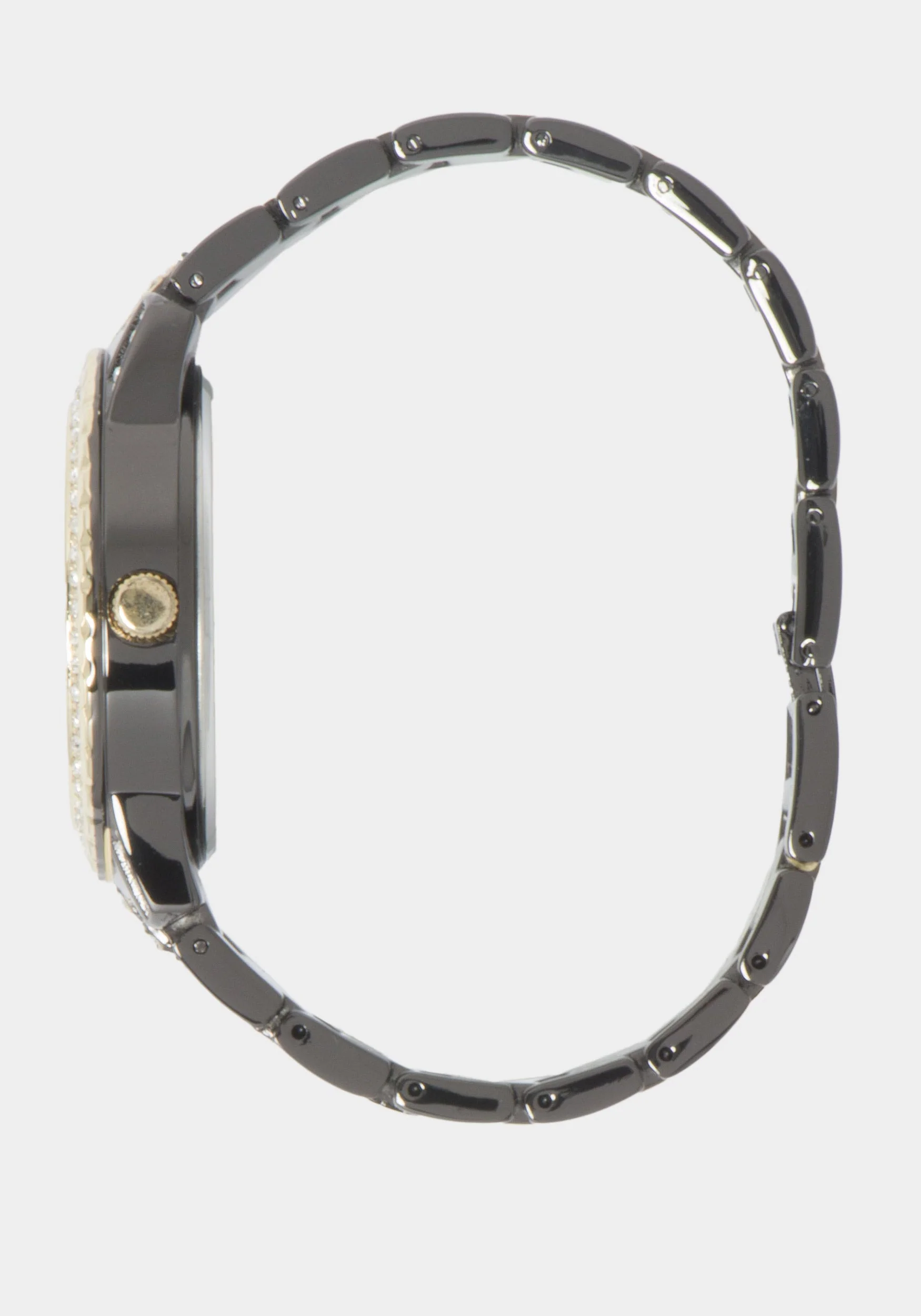 Gun Metal Smooth Dial Crystal Bezel Watch - Image 2