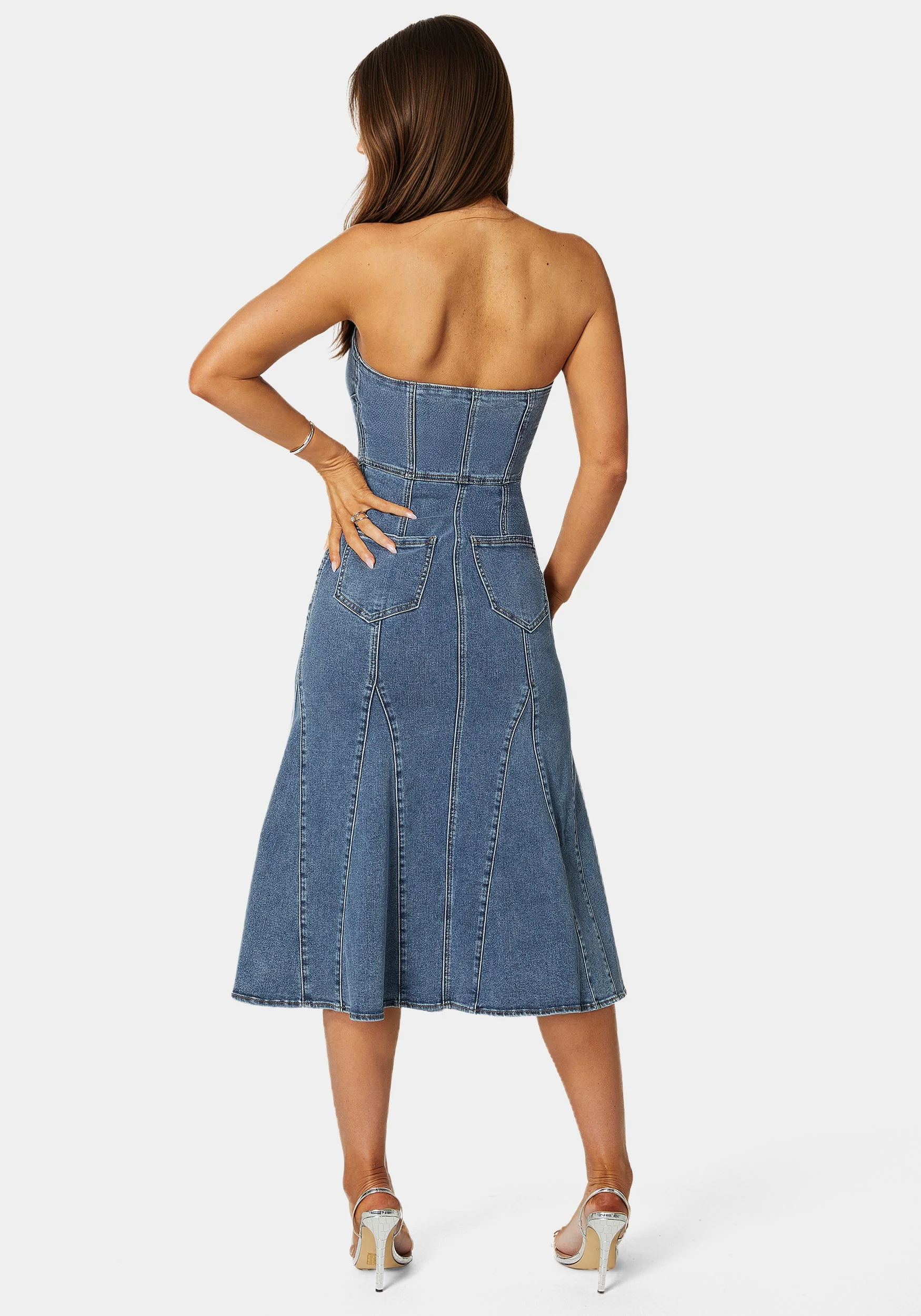 Halter Front Zipper Midi Denim Dress - Image 3